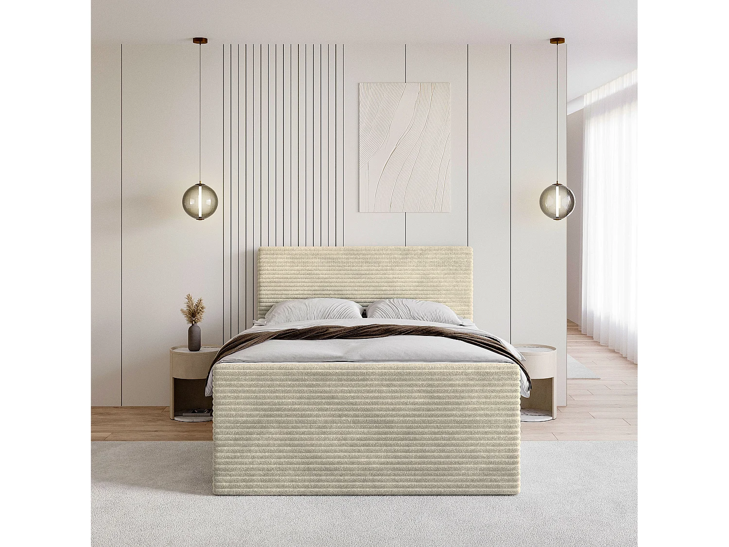 Boxspringbed NOLEN 180x200 cm Set met hoofdbord, bedbodem en matras, Crème