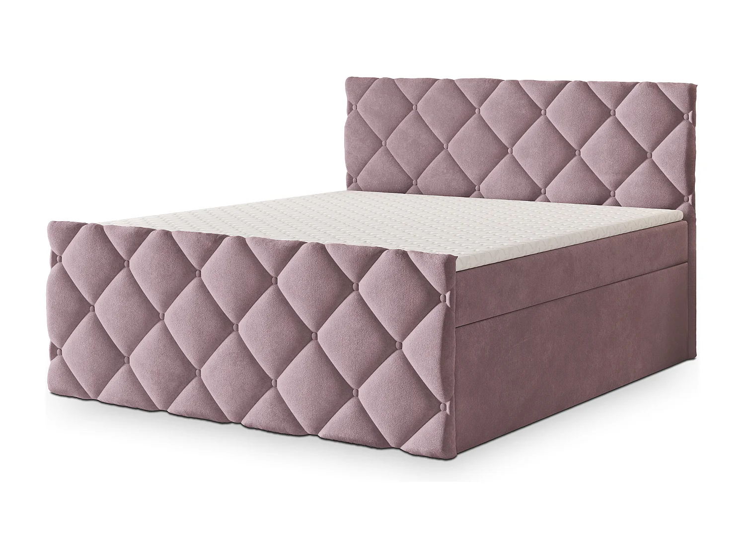 Lit continental ROVARI, 160x200 cm, Tissu pelucheux, Rose