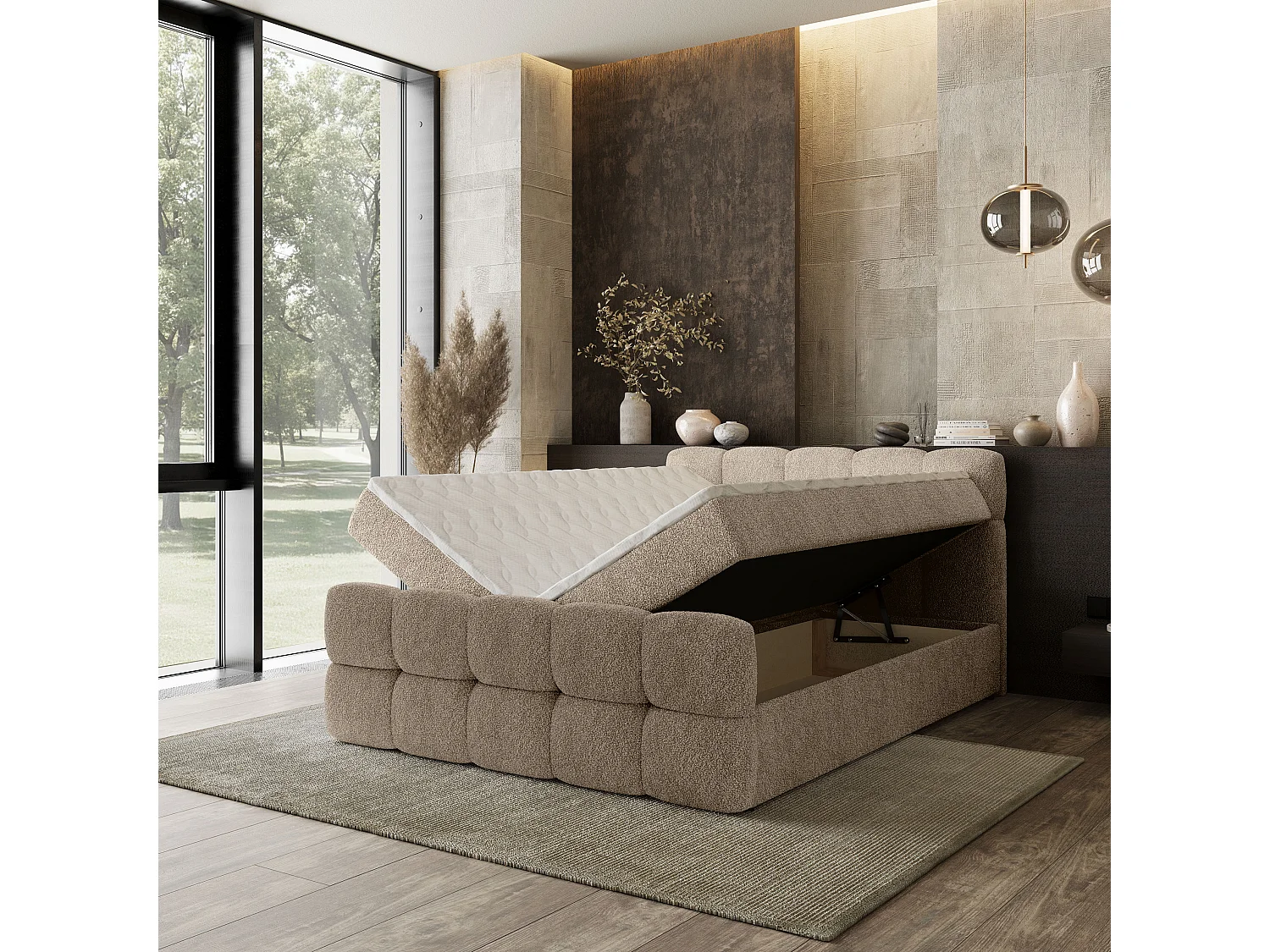 Boxspringbed BRUME 180x200 cm Set met hoofdbord, bedbodem en matras, Beige