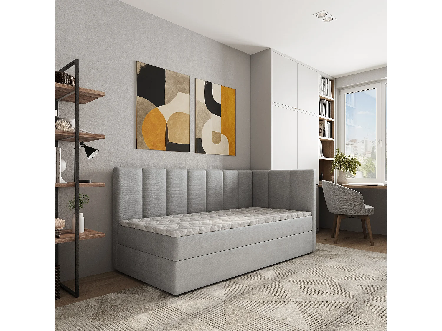 Boxspringbed BEVE 100x200 cm Set met hoofdbord, bedbodem en matras, Lichtgrijs