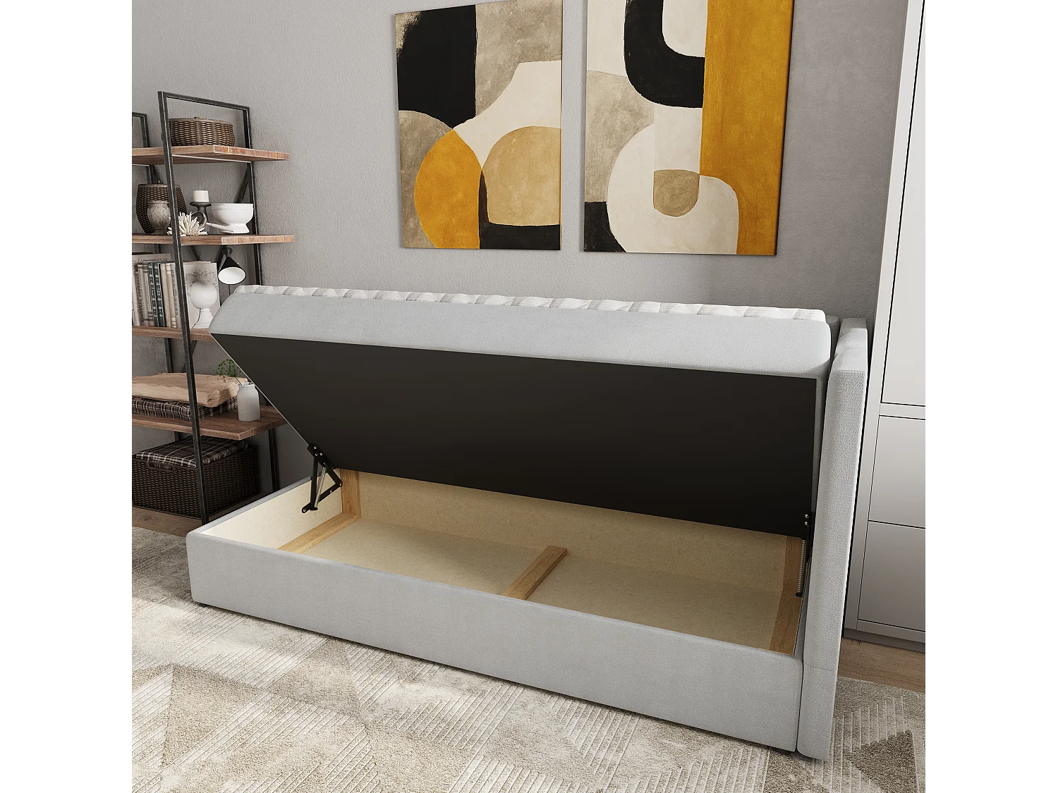 Boxspringbed BEVE 100x200 cm Set met hoofdbord, bedbodem en matras, Lichtgrijs