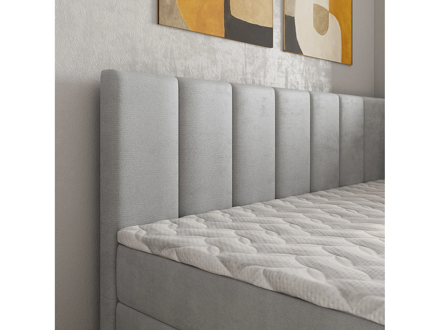 Boxspringbed BEVE 100x200 cm Set met hoofdbord, bedbodem en matras, Lichtgrijs