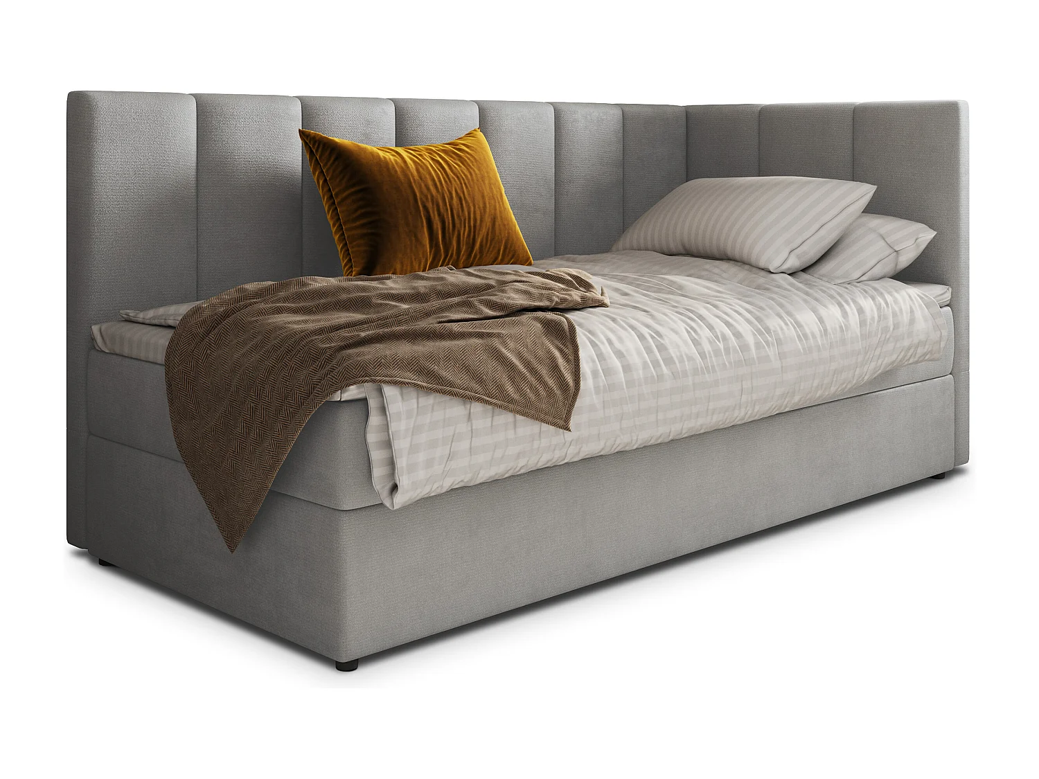 Boxspringbed BEVE 100x200 cm Set met hoofdbord, bedbodem en matras, Lichtgrijs