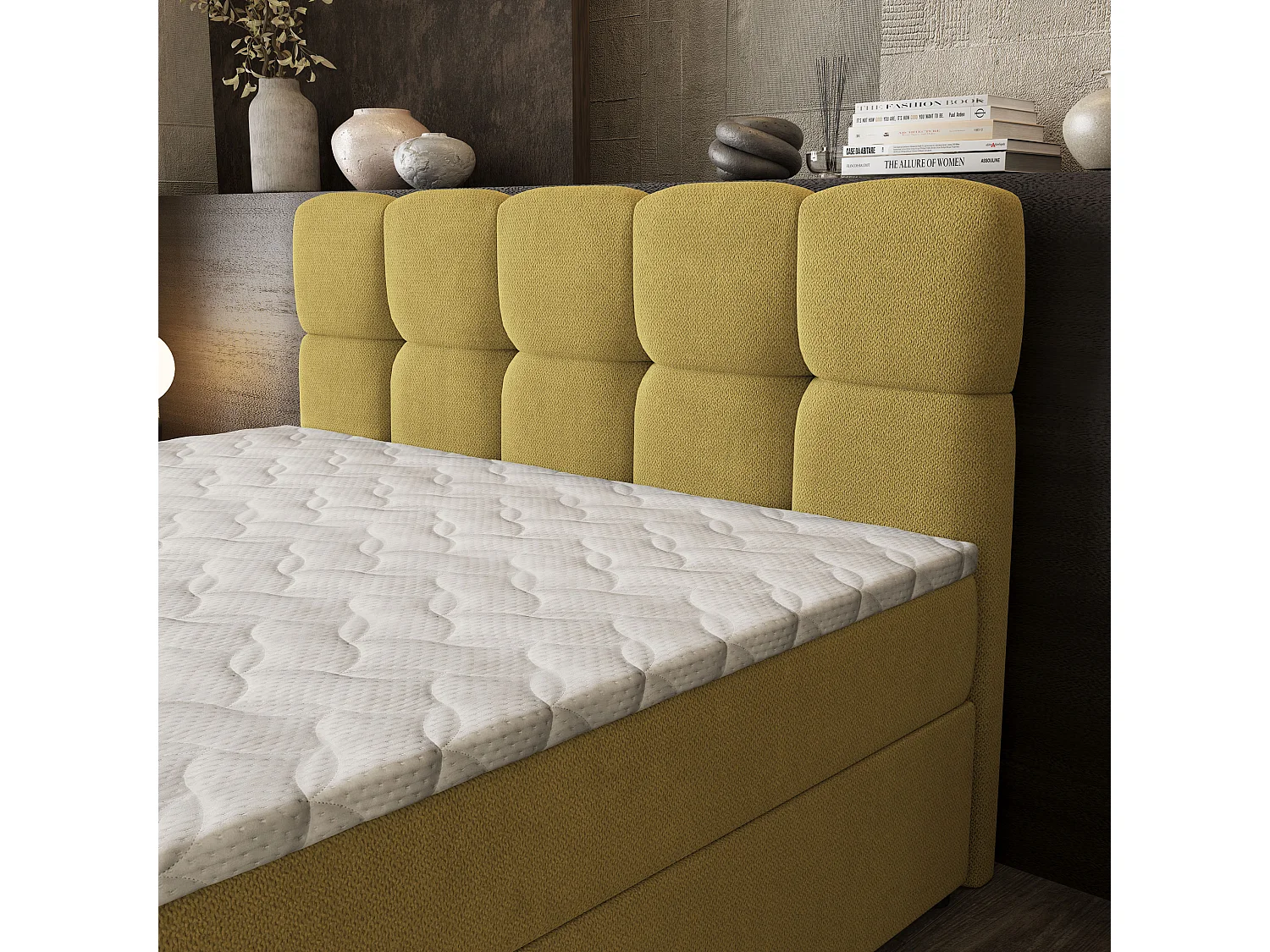 Boxspringbed BRUME 180x200 cm Set met hoofdbord, bedbodem en matras, Geel