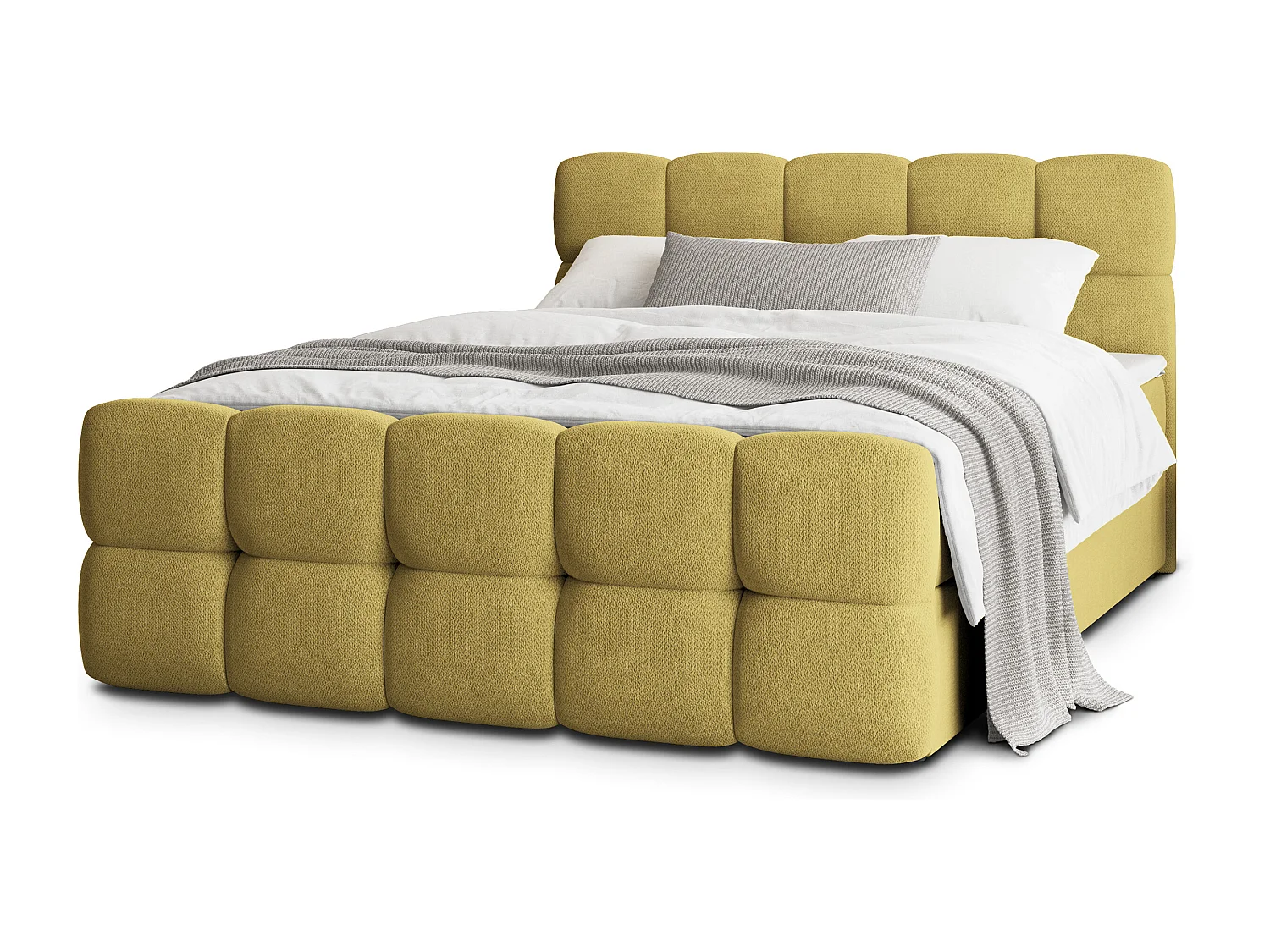 Boxspringbed BRUME 180x200 cm Set met hoofdbord, bedbodem en matras, Geel