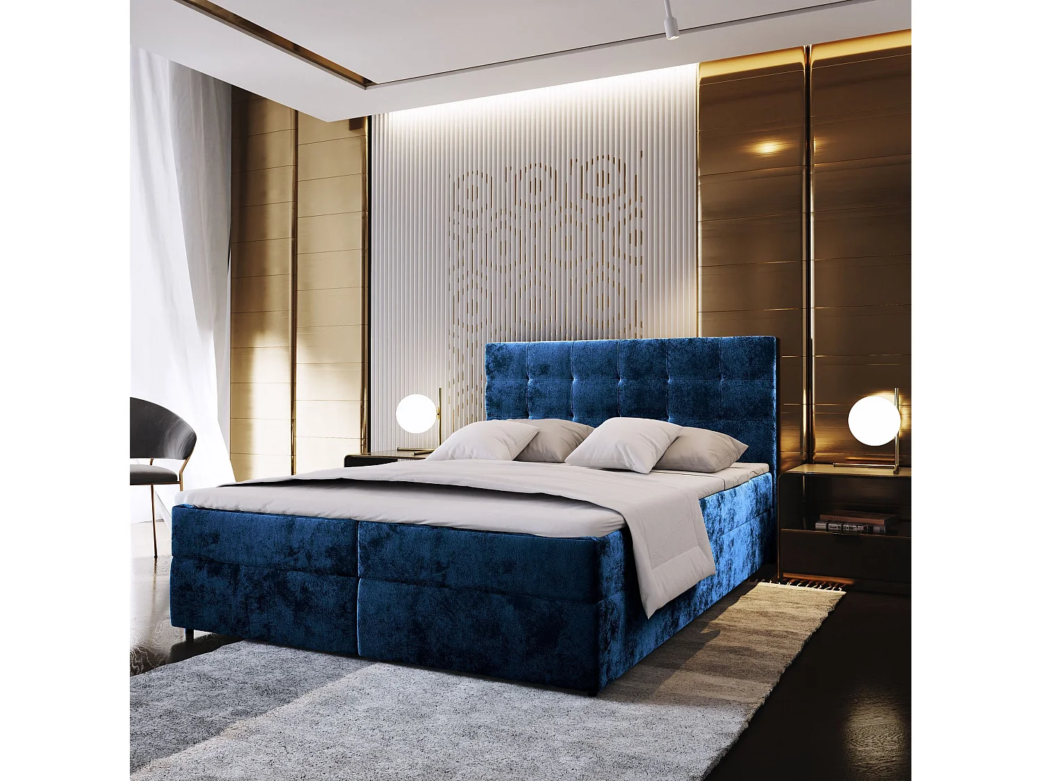 Boxspringbed GLOS 140x200 cm Set met hoofdbord, bedbodem en matras, Blauw