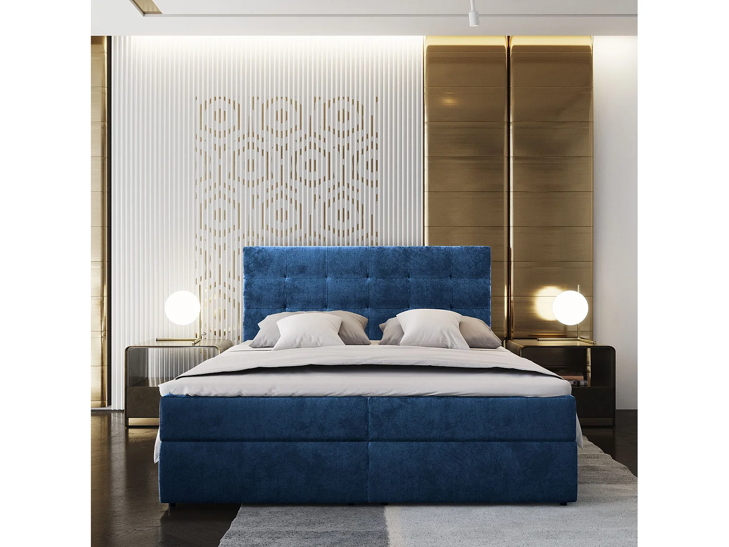 Boxspringbed GLOS 140x200 cm Set met hoofdbord, bedbodem en matras, Blauw