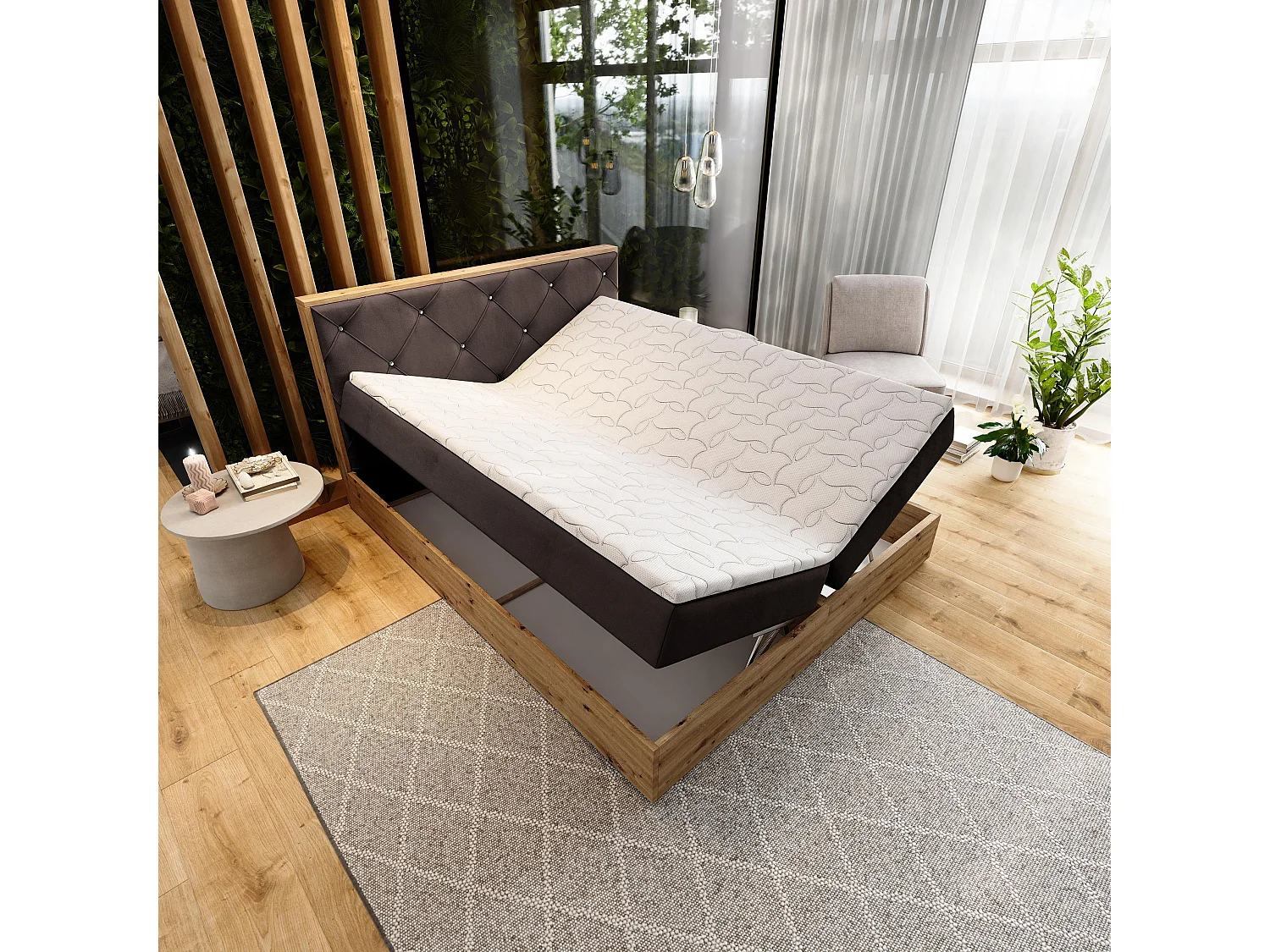 Boxspringbed FOSCO 180x200 cm Set met hoofdbord, bedbodem en matras, Bruin
