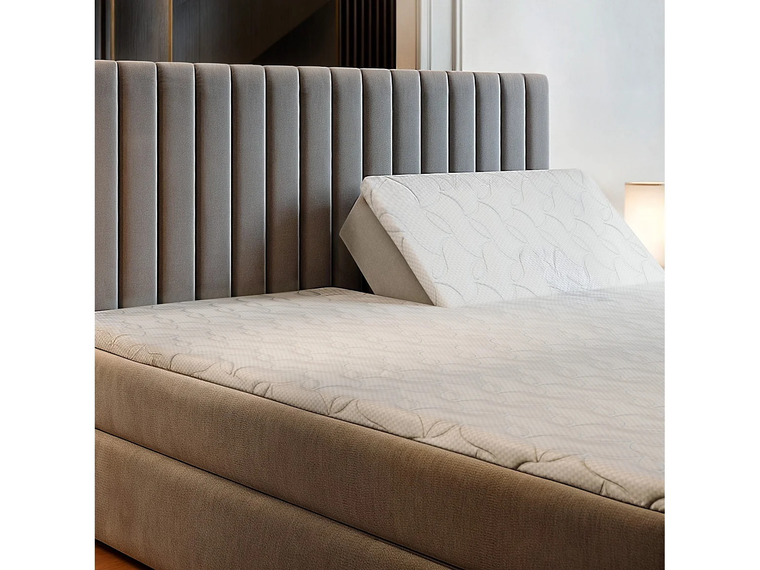 Boxspringbed MURLO 160x200 cm Set met hoofdbord, bedbodem en matras, Bruin