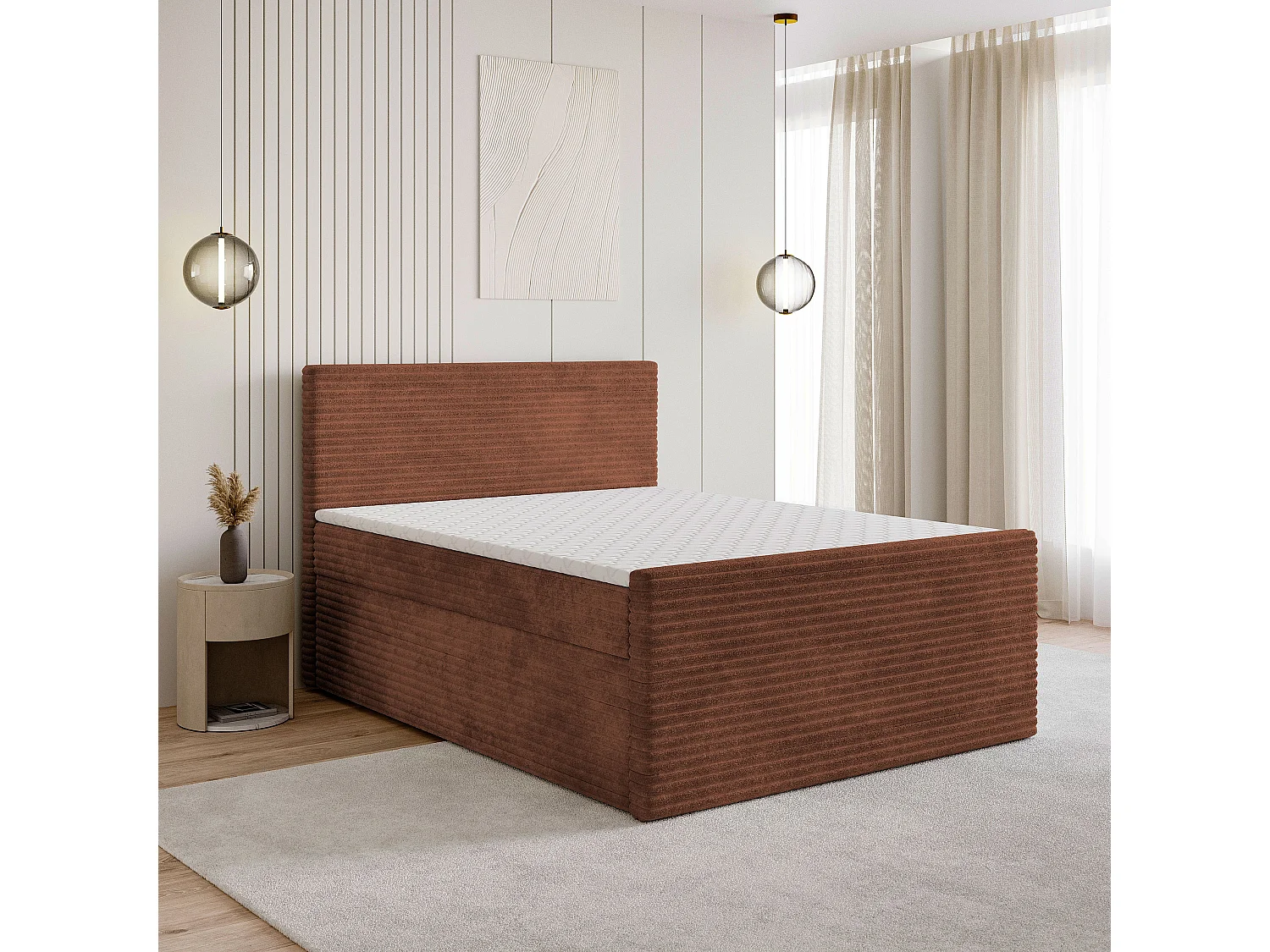 Boxspringbed NOLEN 160x200 cm Set met hoofdbord, bedbodem en matras, Bruin