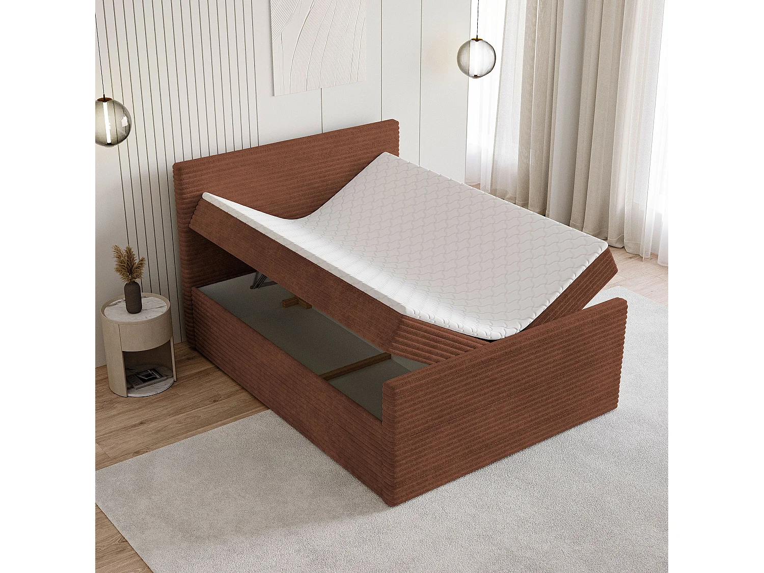 Boxspringbed NOLEN 160x200 cm Set met hoofdbord, bedbodem en matras, Bruin