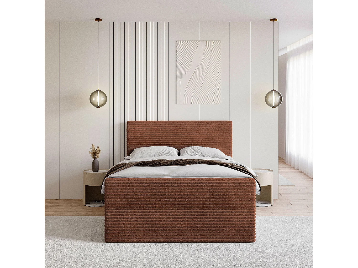 Boxspringbed NOLEN 160x200 cm Set met hoofdbord, bedbodem en matras, Bruin