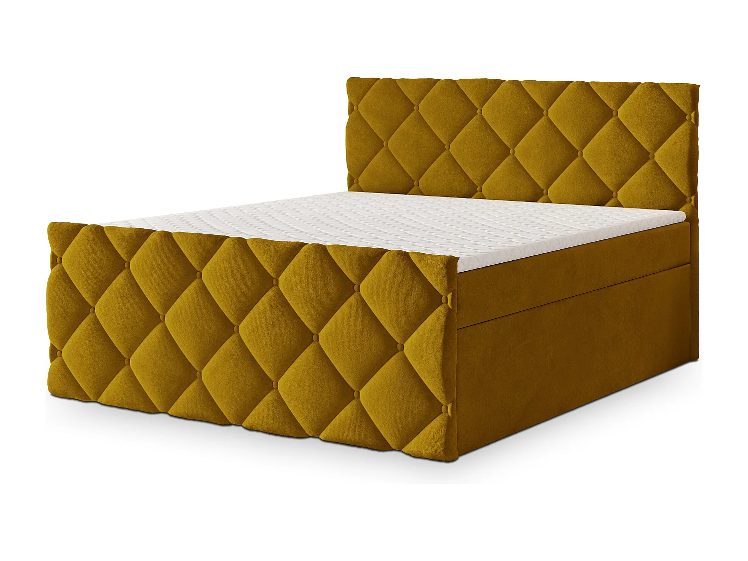 Lit continental ROVARI, 140x200 cm, Tissu pelucheux, Jaune