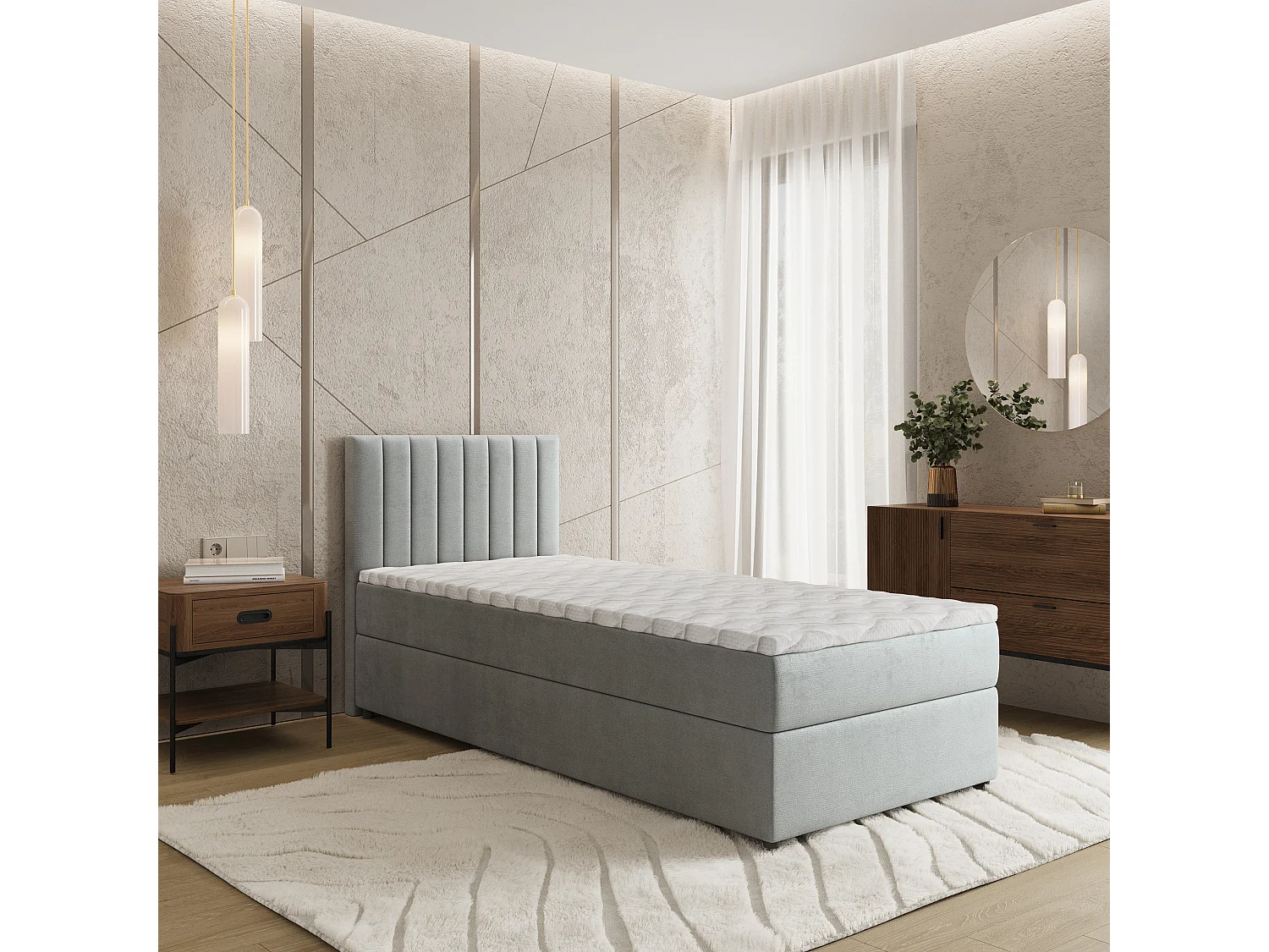 Boxspringbed BRESEL 80x200 cm Set met hoofdbord, bedbodem en matras, Lichtgrijs
