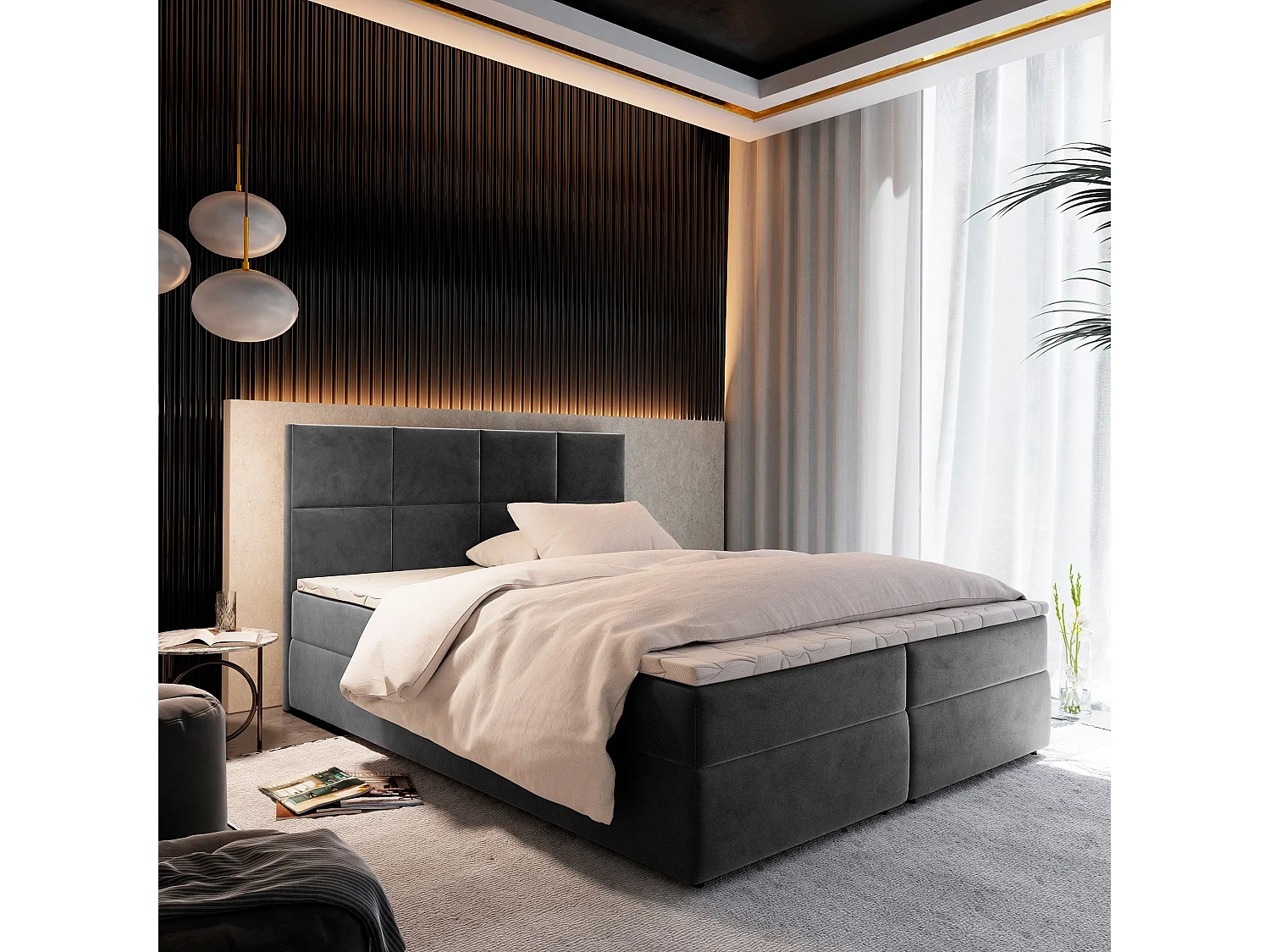 Boxspringbed LENA 140x200 cm Set met hoofdbord, bedbodem en matras, Grijs