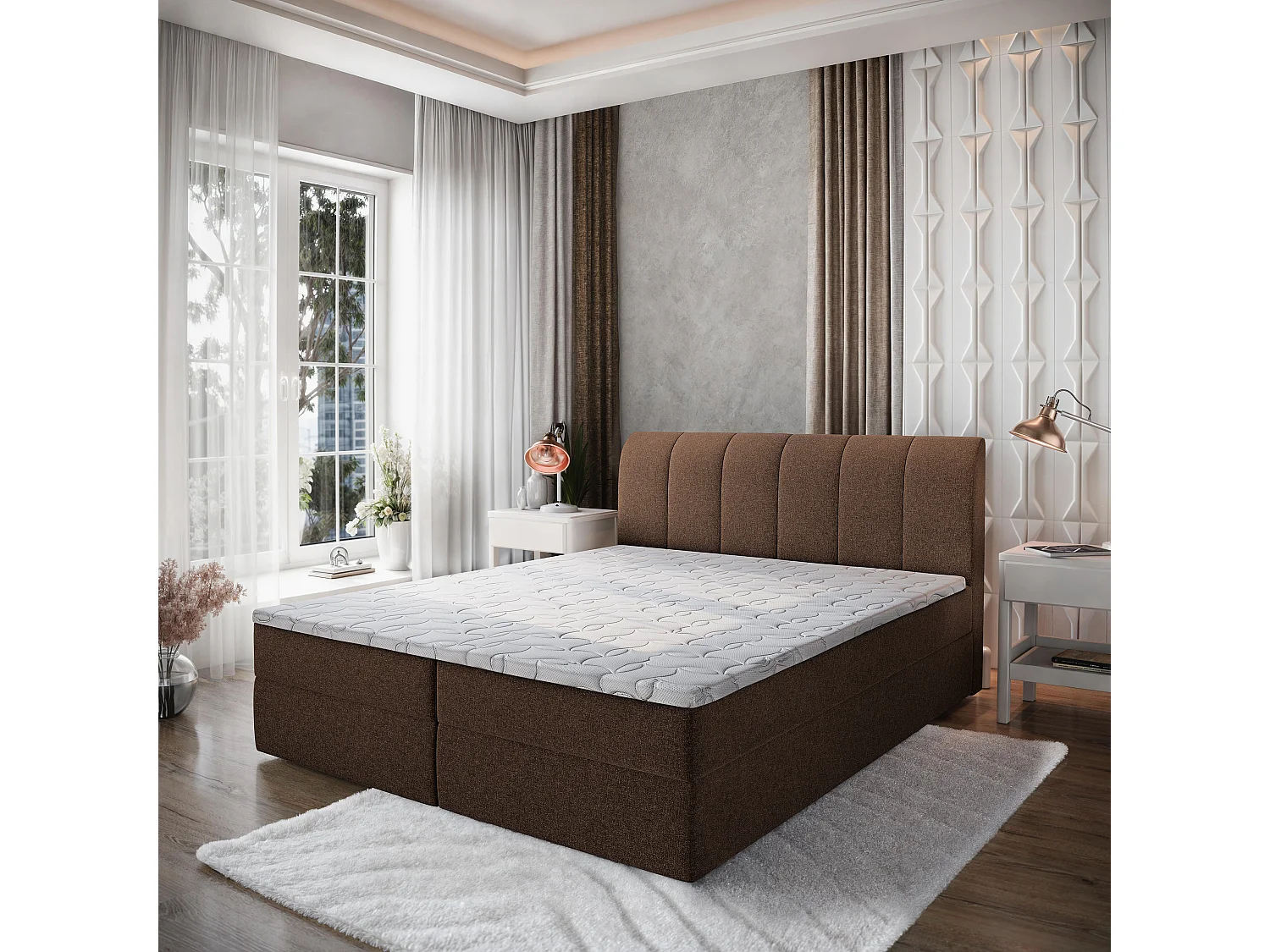 Boxspringbed CEVANO 160x200 cm Set met hoofdbord, bedbodem en matras, Bruin