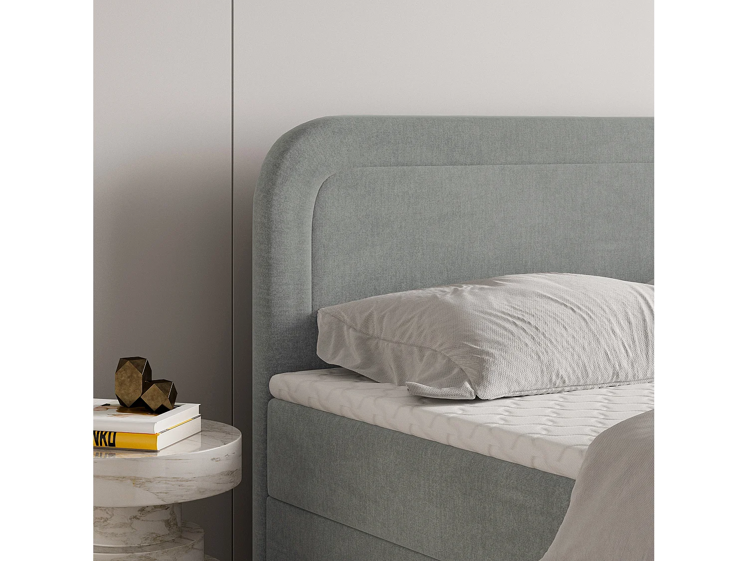 Boxspringbed ARMEL 140x200 cm Set met hoofdbord, bedbodem en matras, Lichtgrijs