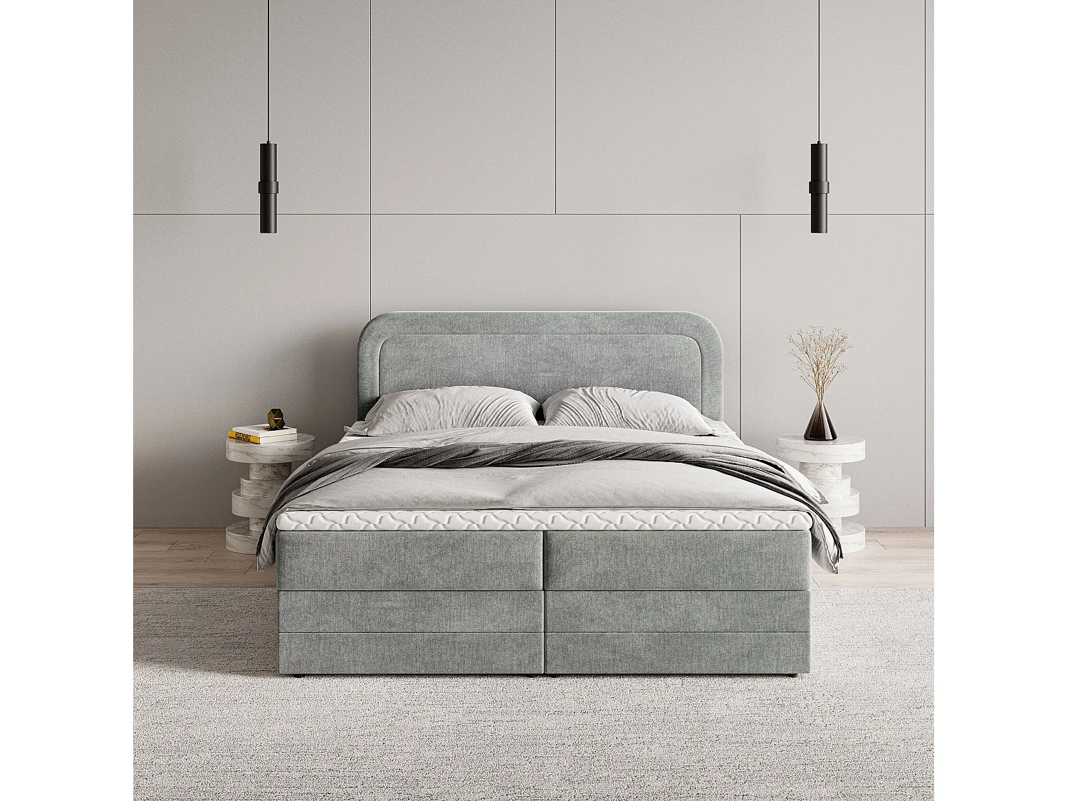 Boxspringbed ARMEL 140x200 cm Set met hoofdbord, bedbodem en matras, Lichtgrijs