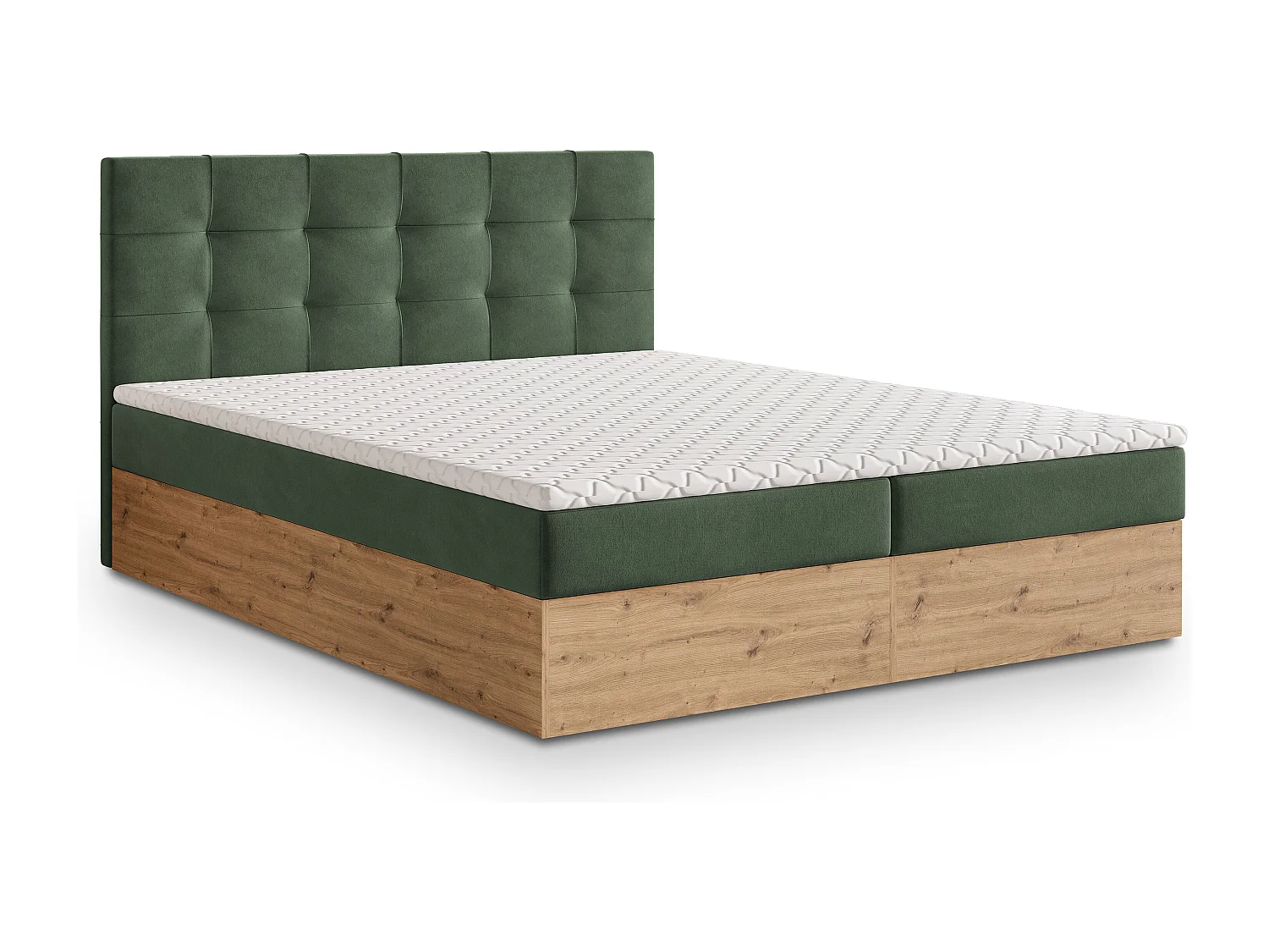 Lit continental MOLVEN, 180x200 cm, Tissu tressé, Vert