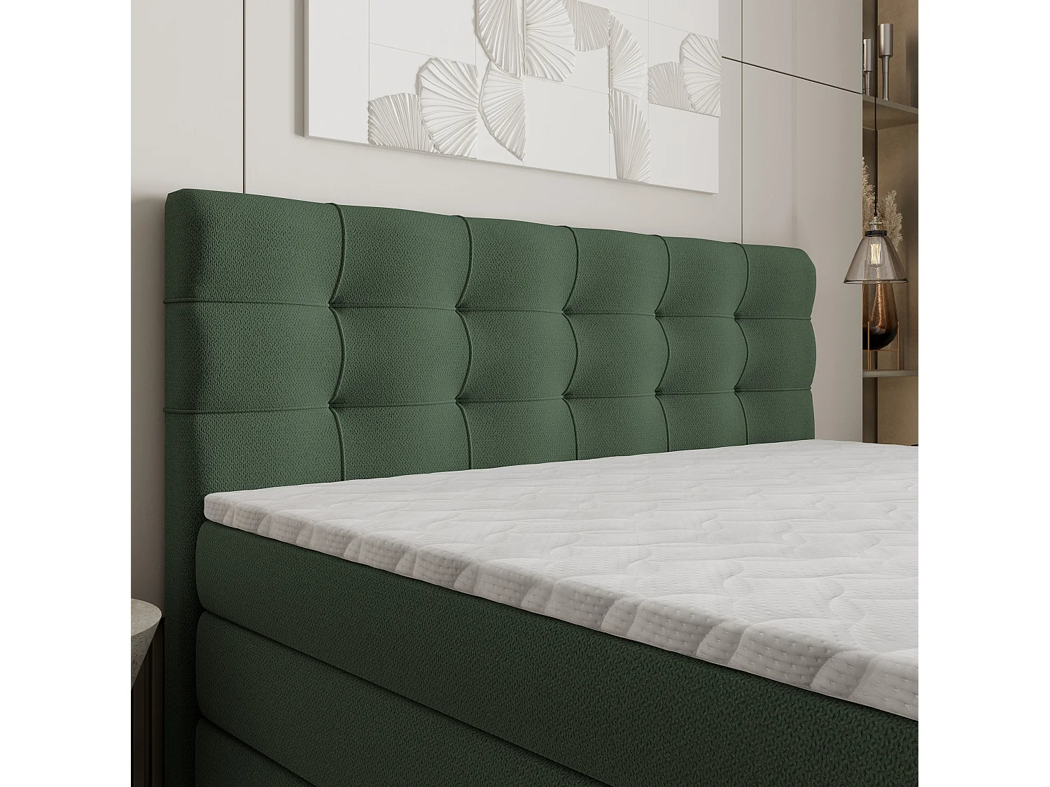 Lit continental AREZI, 180x200 cm, Tissu tressé, Vert