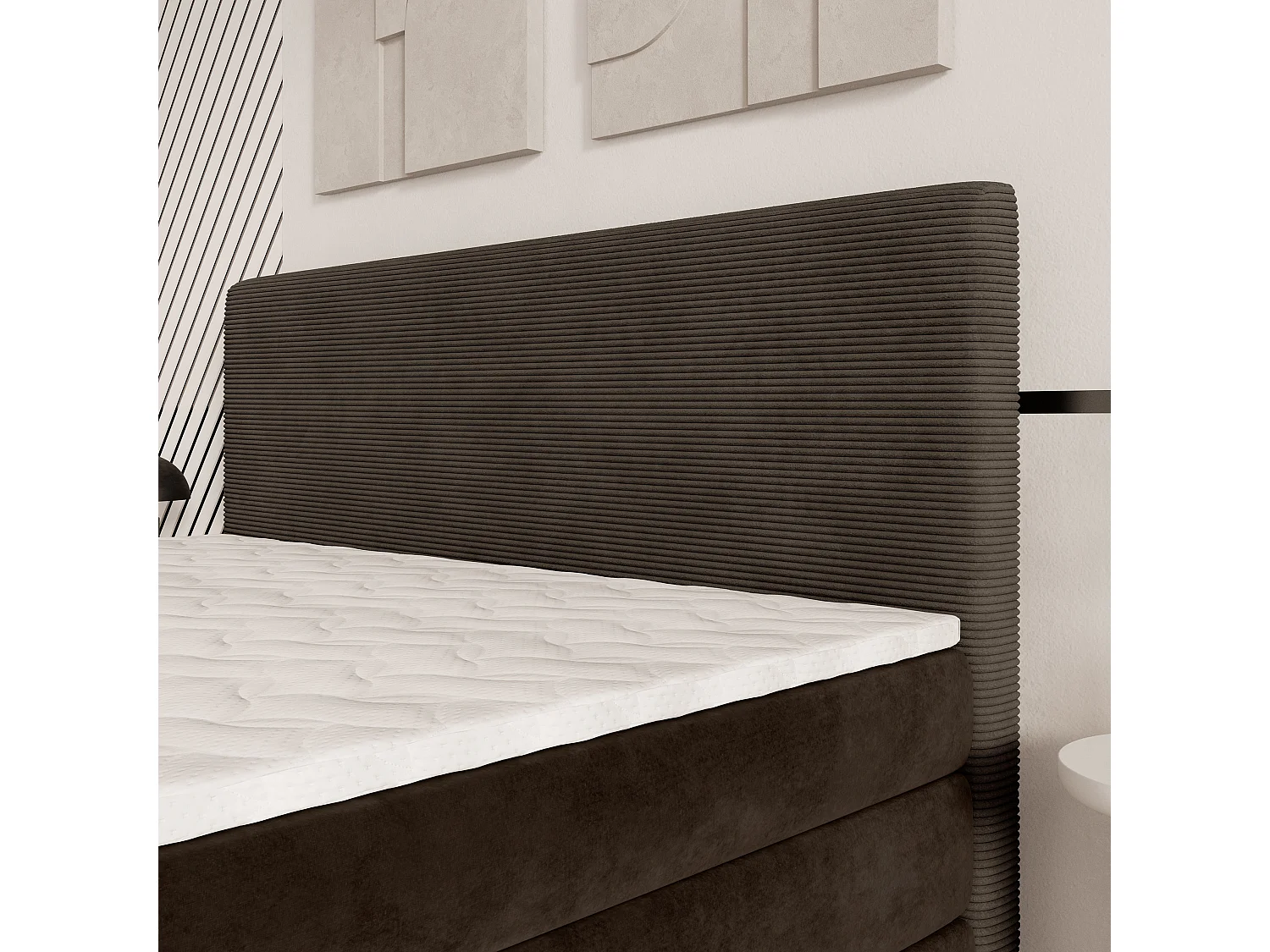 Lit continental MATERN, 140x200 cm, Tissu pelucheux, Marron