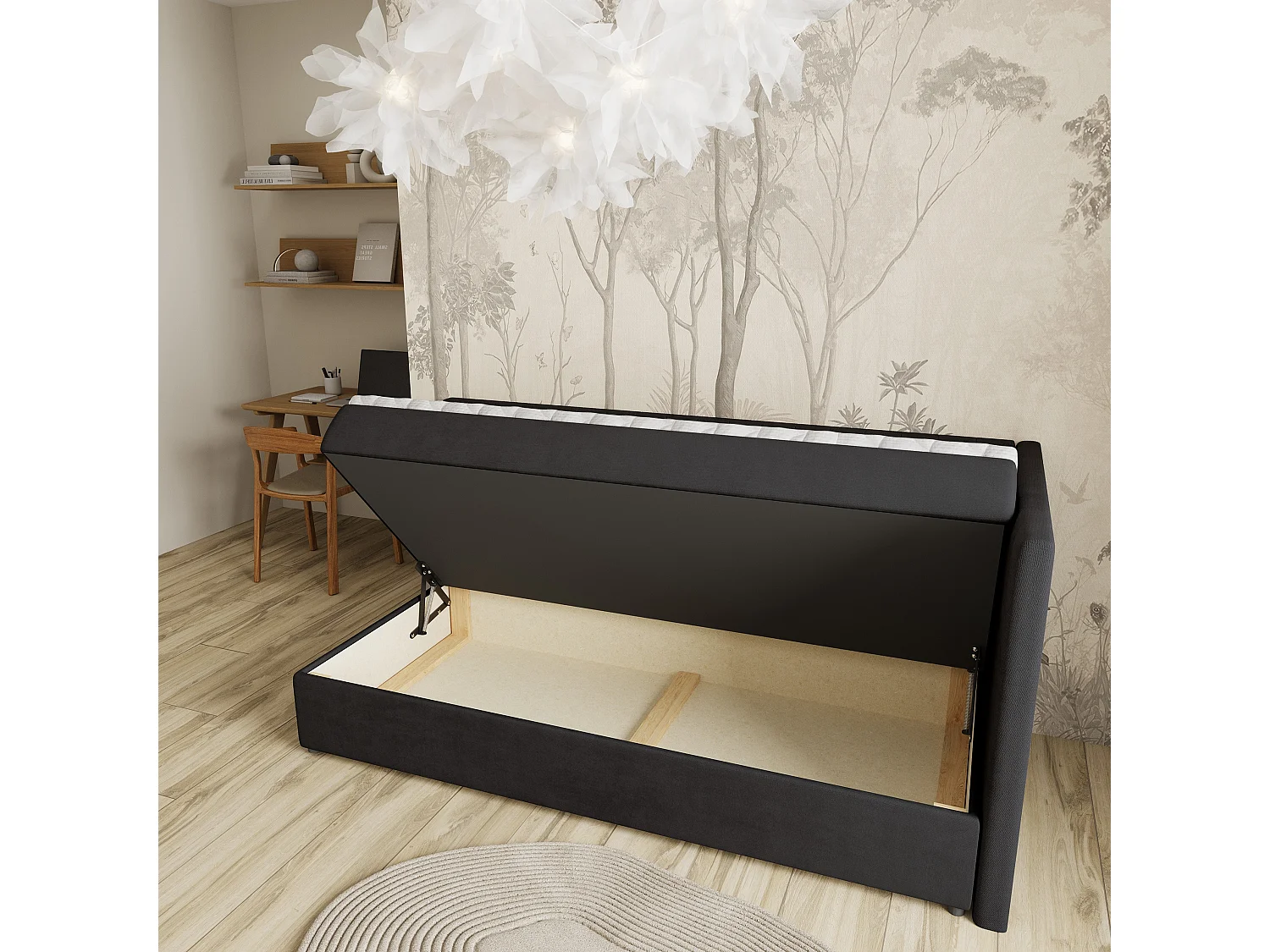Boxspringbed ARIS 100x200 cm Set met hoofdbord, bedbodem en matras, Zwart