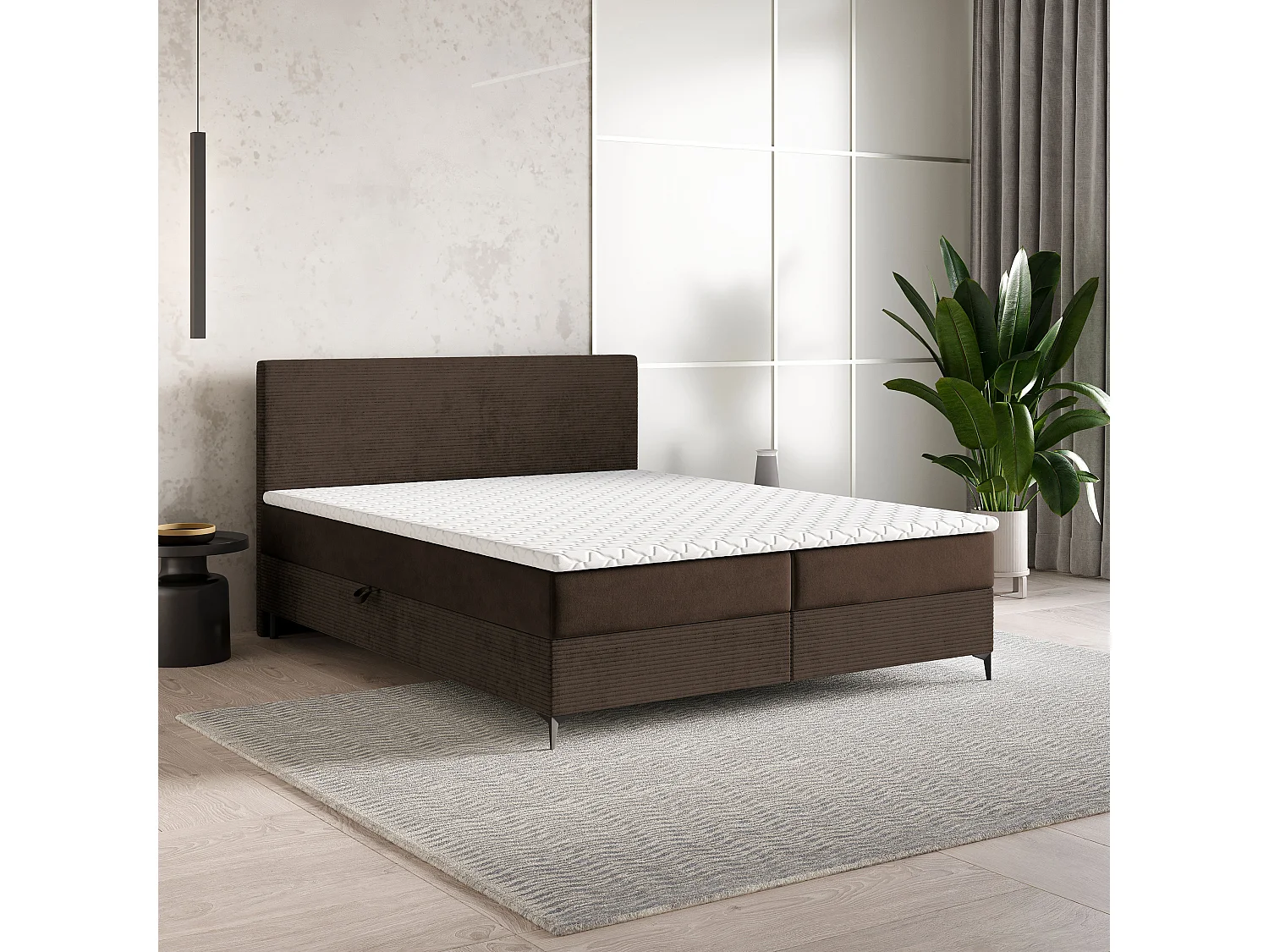 Boxspringbed TORREL 180x200 cm Set met hoofdbord, bedbodem en matras, Bruin