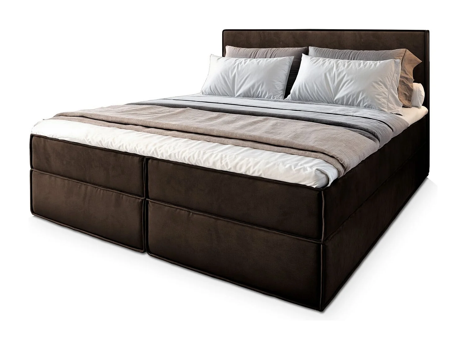 Boxspringbed PELLIO 180x200 cm Set met hoofdbord, bedbodem en matras, Bruin