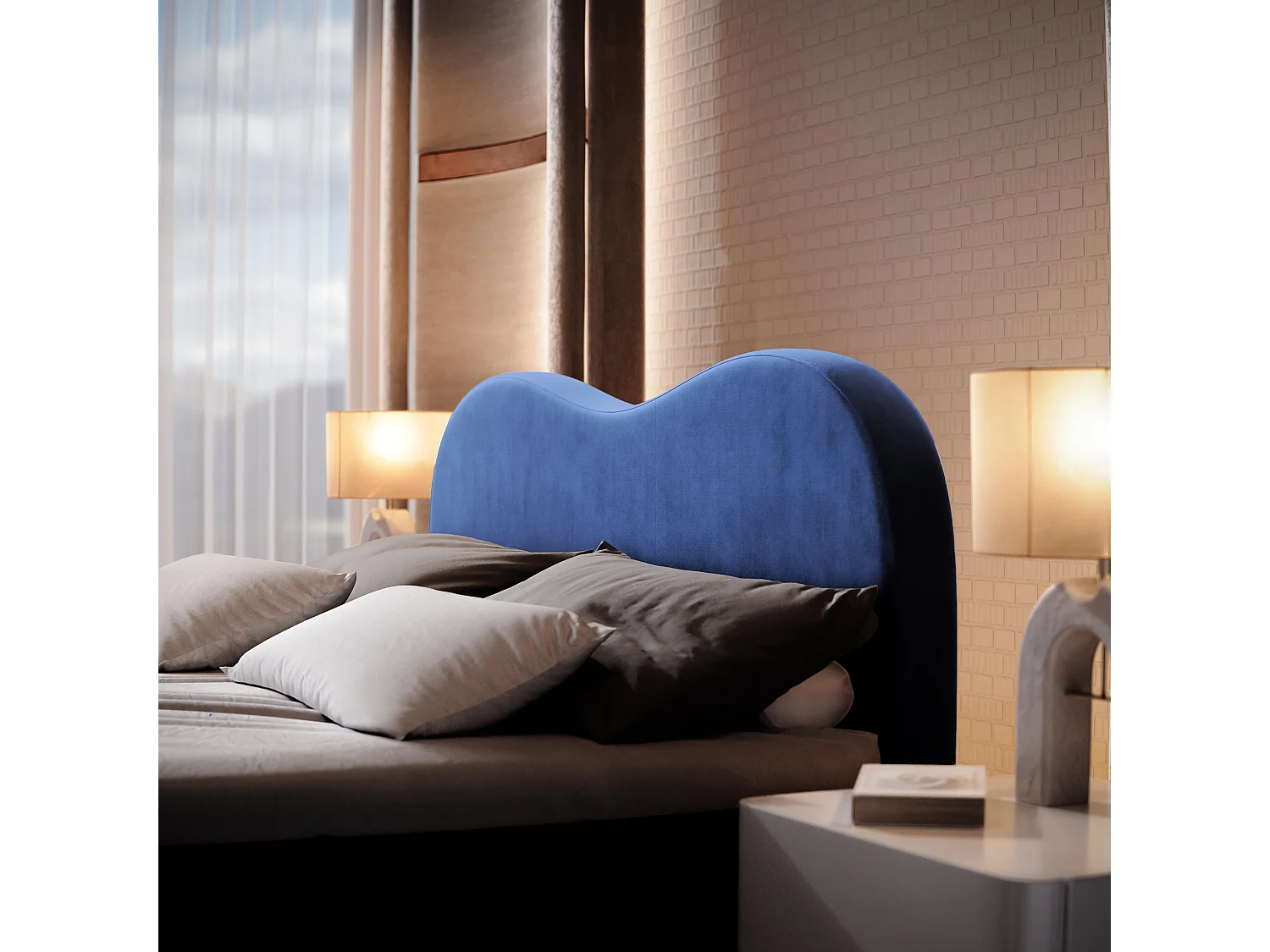 Boxspringbed FLUVIA 140x200 cm Set met hoofdbord, bedbodem en matras, Blauw