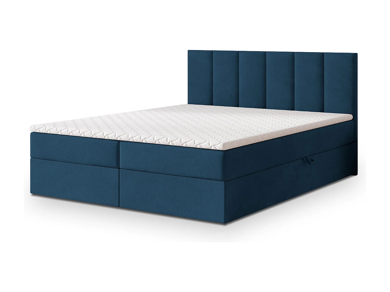 Lit continental MERIL, 180x200 cm, Tissu pelucheux, Bleu