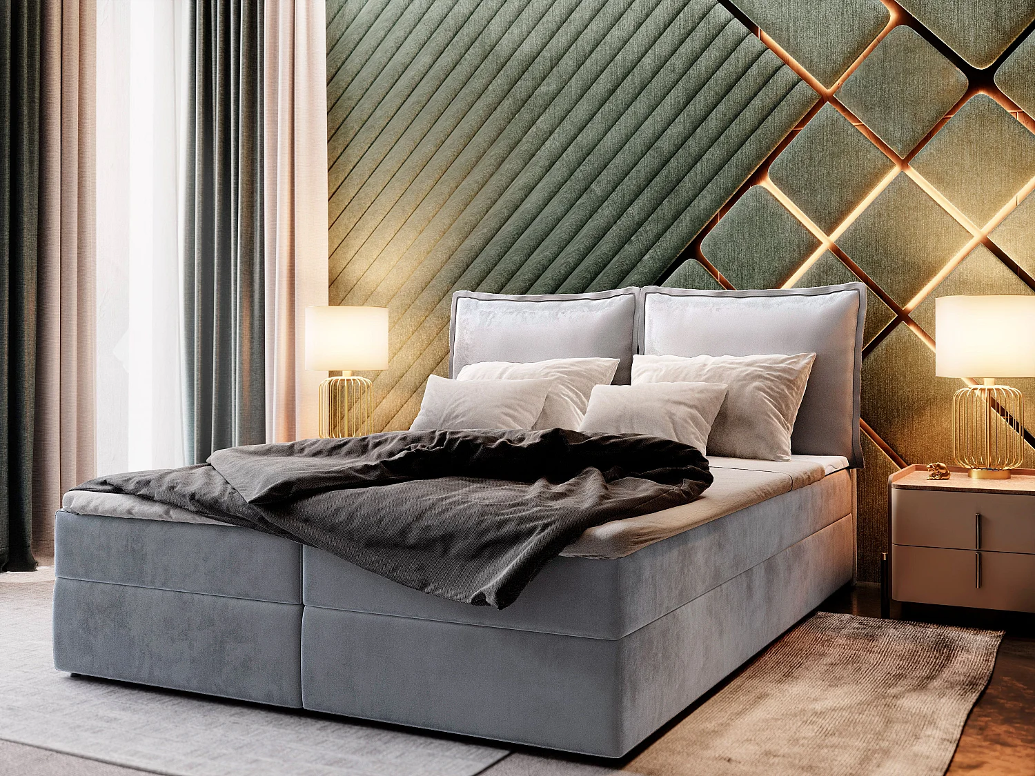 Boxspringbed LENTE 140x200 cm Set met hoofdbord, bedbodem en matras, Lichtgrijs