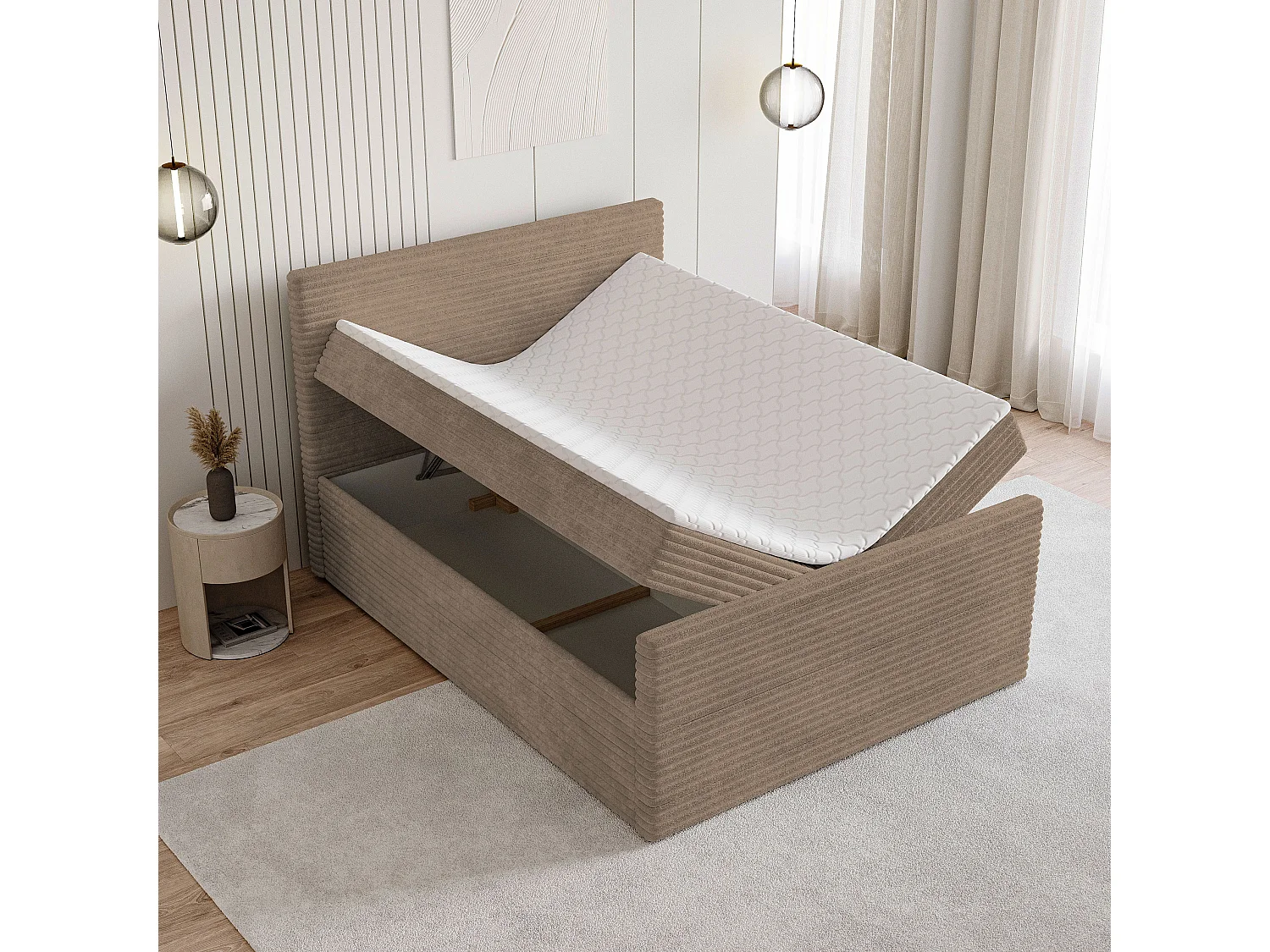 Boxspringbed NOLEN 140x200 cm Set met hoofdbord, bedbodem en matras, Beige