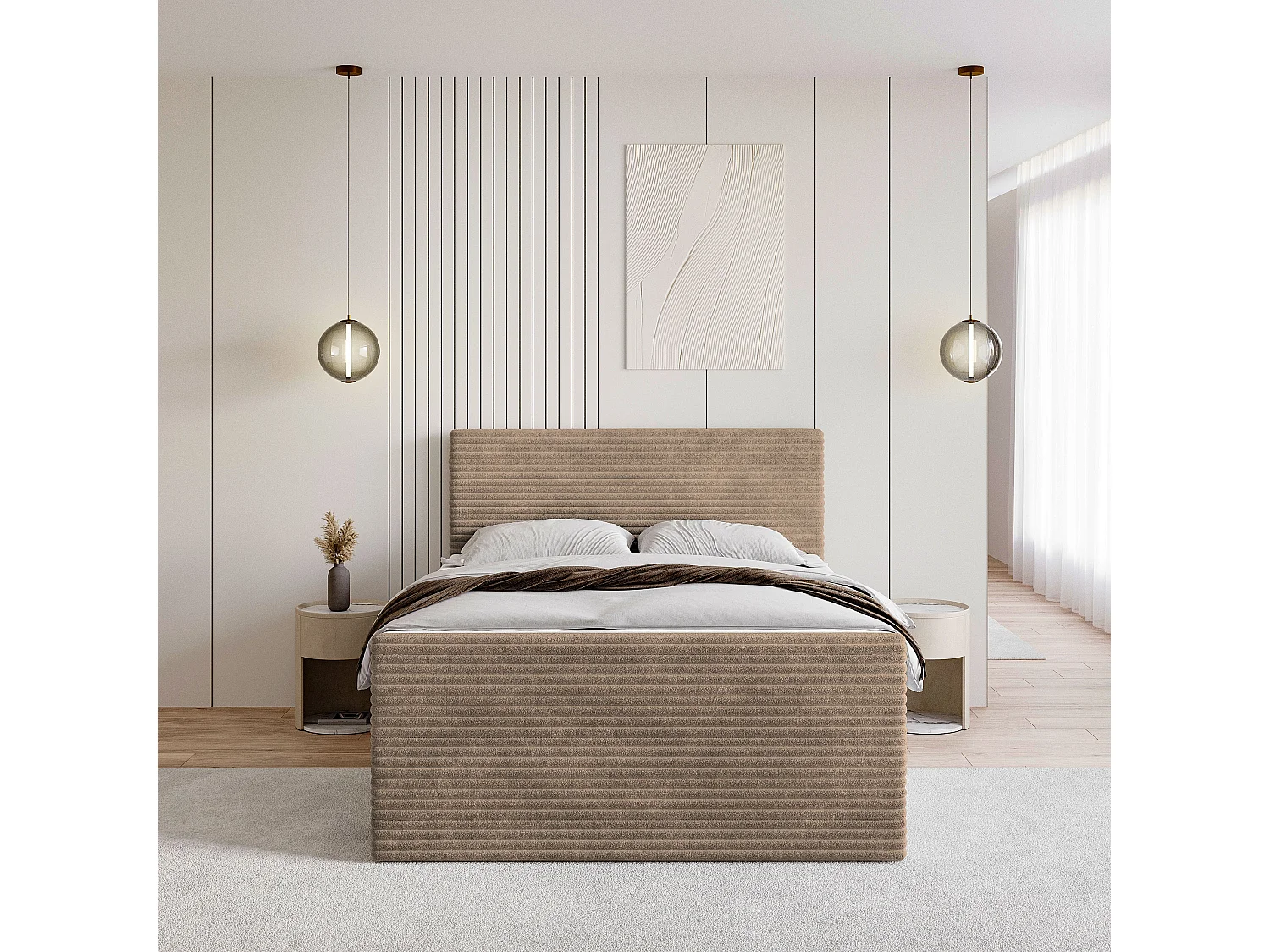 Boxspringbed NOLEN 140x200 cm Set met hoofdbord, bedbodem en matras, Beige