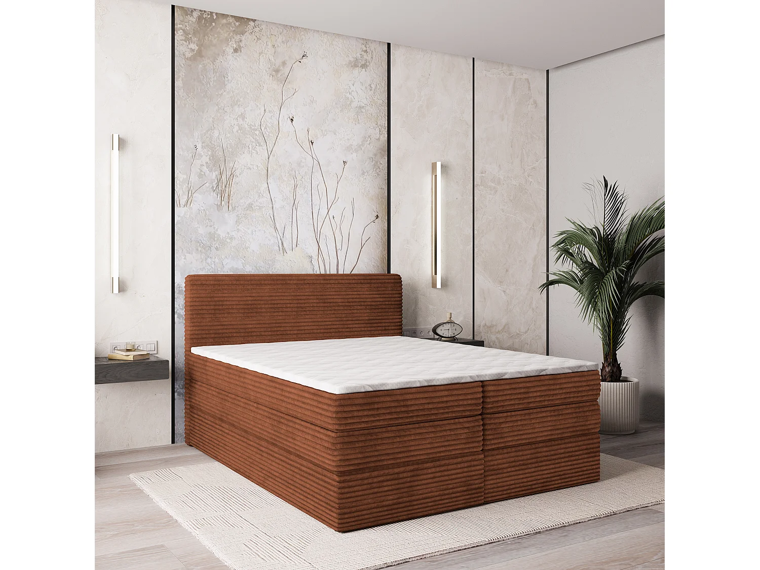 Boxspringbed LUNERA 180x200 cm Set met hoofdbord, bedbodem en matras, Bruin
