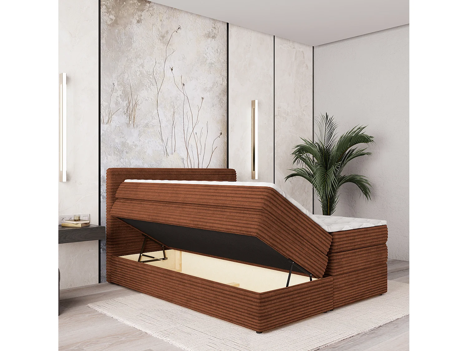 Boxspringbed LUNERA 180x200 cm Set met hoofdbord, bedbodem en matras, Bruin