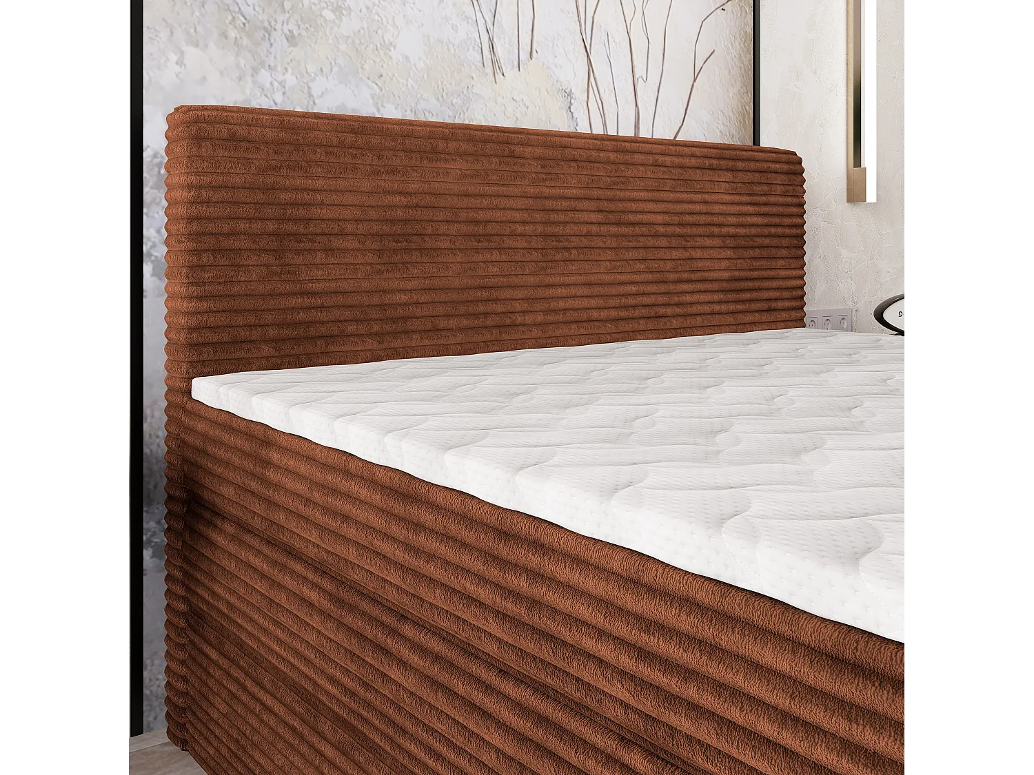 Boxspringbed LUNERA 180x200 cm Set met hoofdbord, bedbodem en matras, Bruin