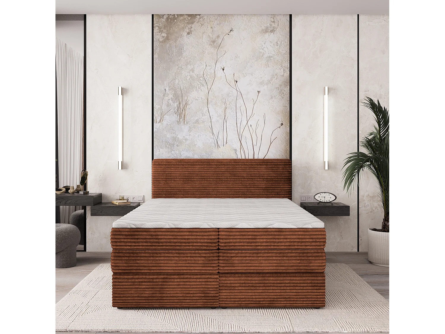 Boxspringbed LUNERA 180x200 cm Set met hoofdbord, bedbodem en matras, Bruin