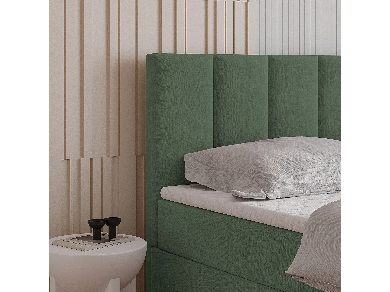 Lit continental MERIL, 140x200 cm, Tissu tressé, Vert