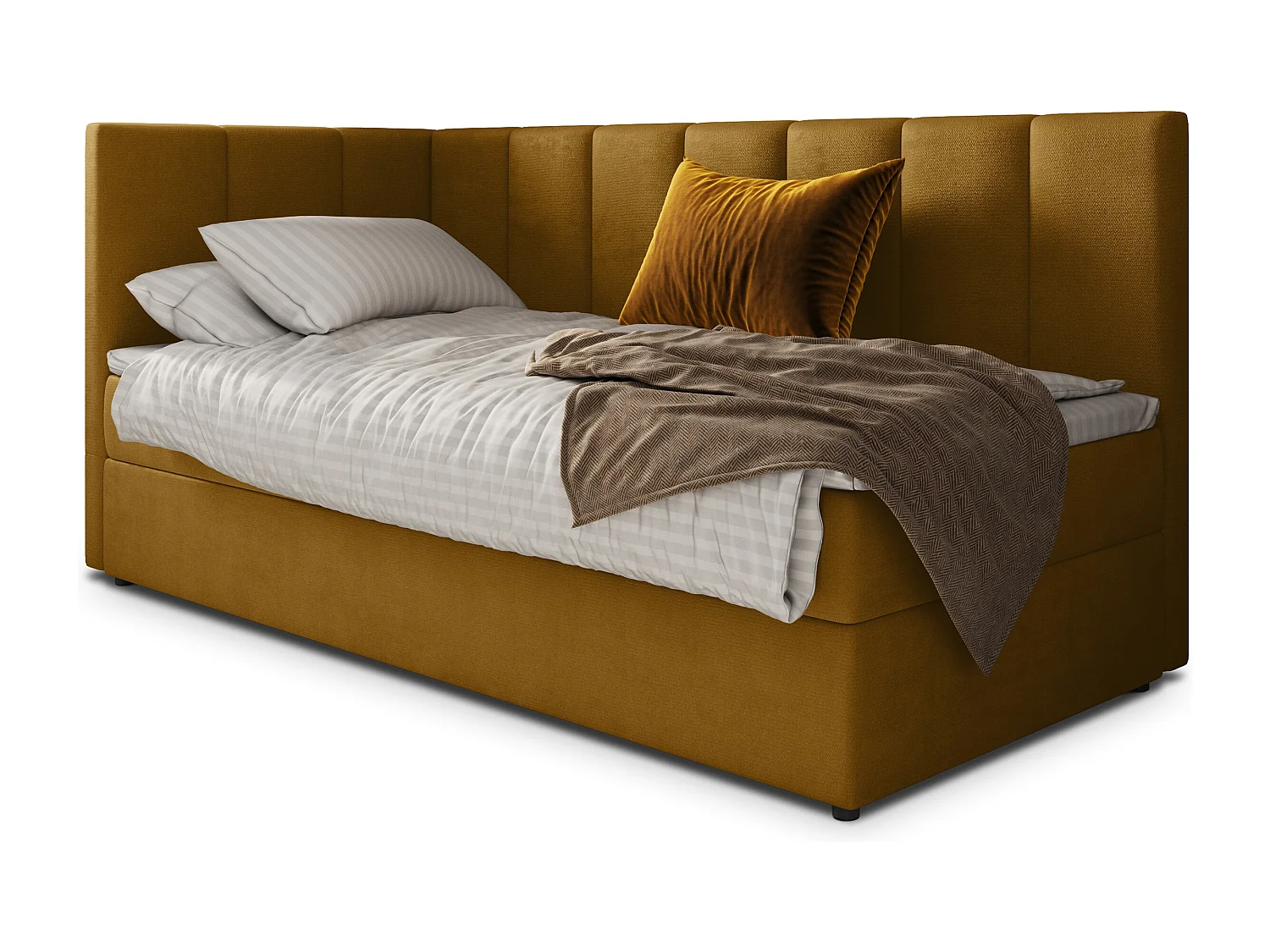 Boxspringbed BEVE 90x200 cm Set met hoofdbord, bedbodem en matras, Geel