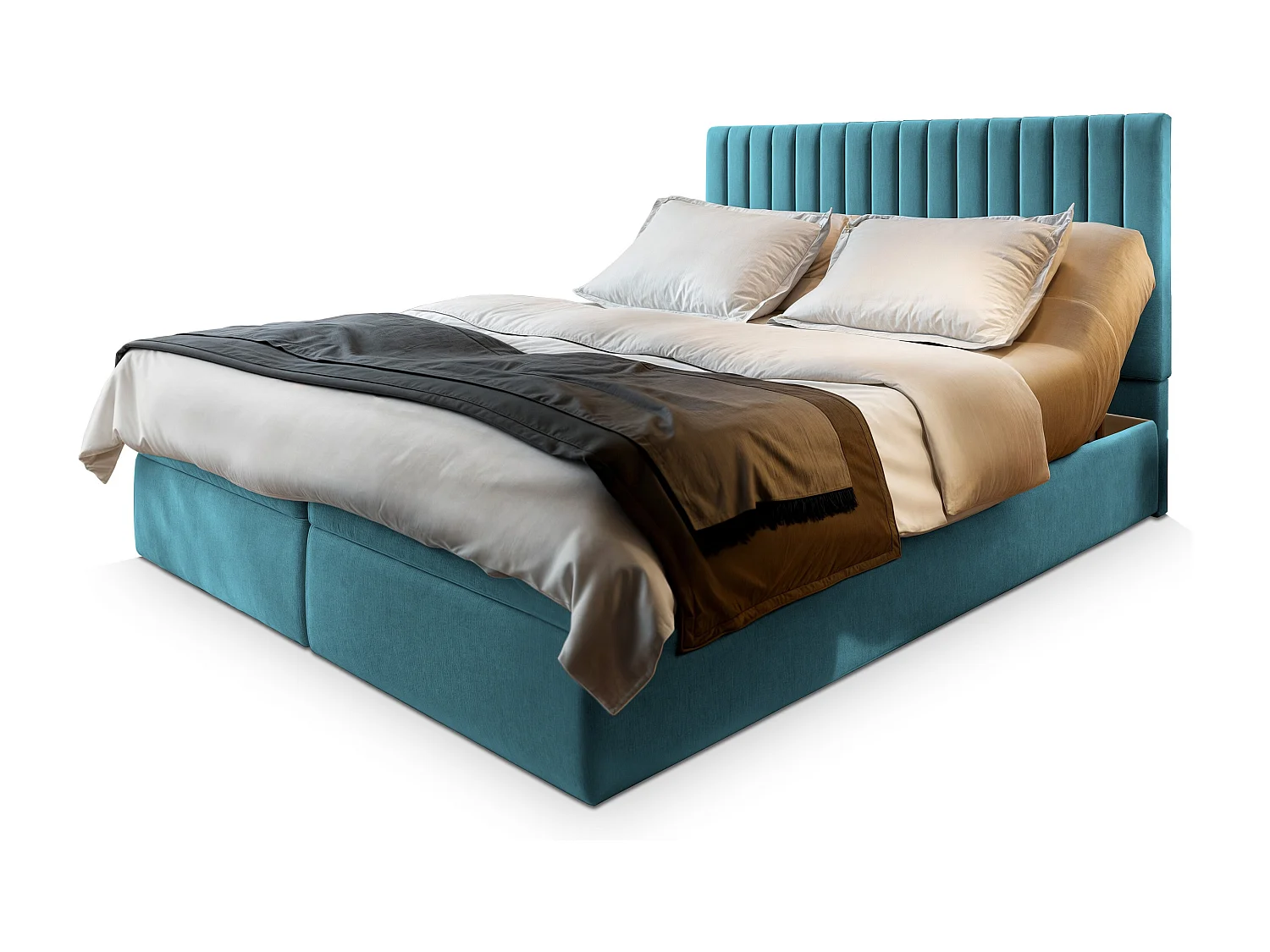 Boxspringbed MURLO 160x200 cm Set met hoofdbord, bedbodem en matras, Groenblauw