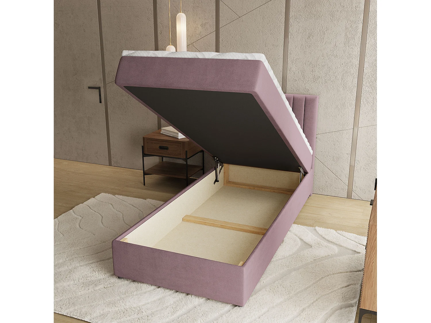 Boxspringbed BRESEL 90x200 cm Set met hoofdbord, bedbodem en matras, Poederroze