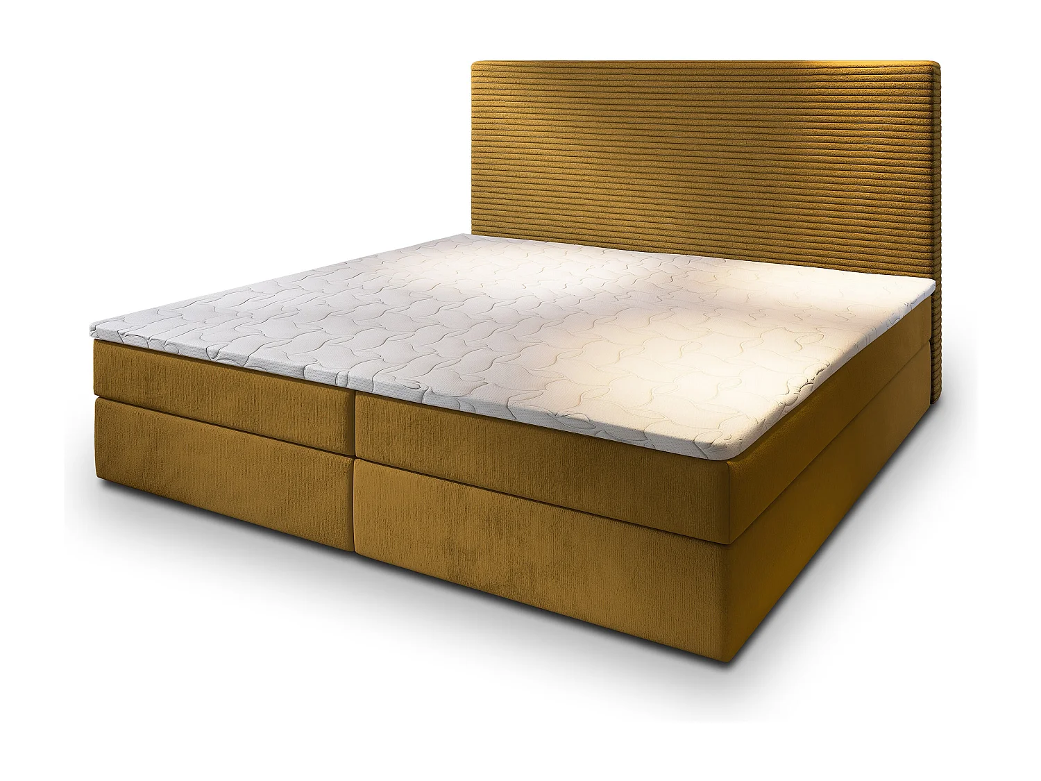 Lit continental GIARRO, 160x200 cm, Tissu pelucheux, Jaune