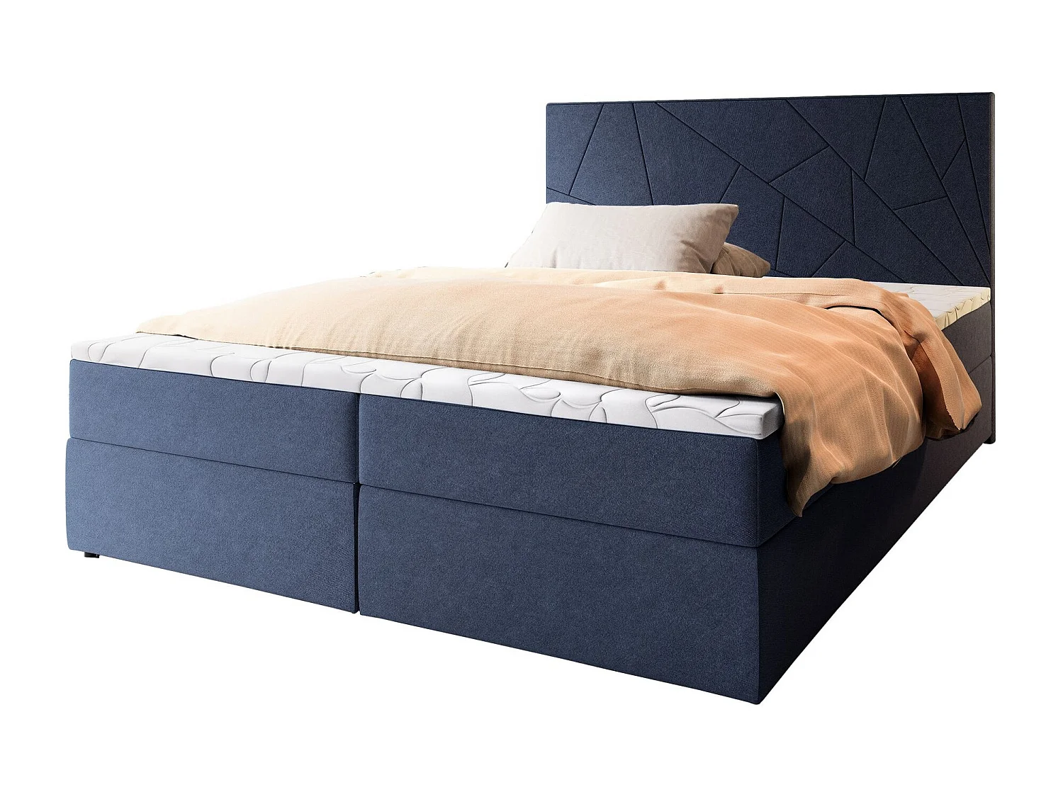 Boxspringbed MADO 160x200 cm Set met hoofdbord, bedbodem en matras, Blauw