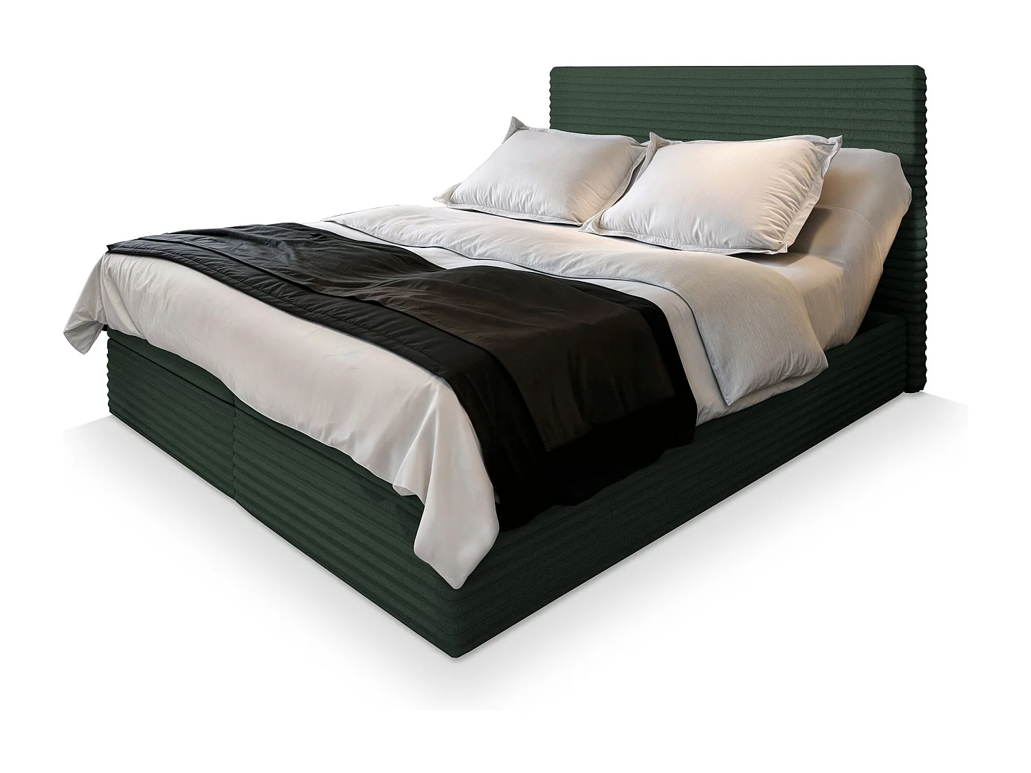 Boxspringbed MILARA 160x200 cm Set met hoofdbord, bedbodem en matras, Dennengroen