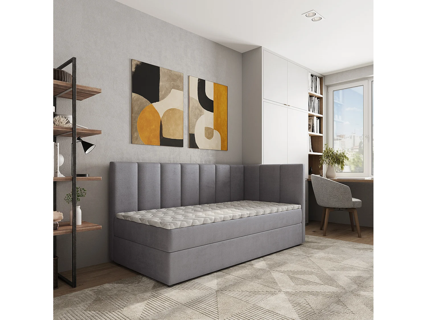 Boxspringbed BEVE 100x200 cm Set met hoofdbord, bedbodem en matras, Grijs