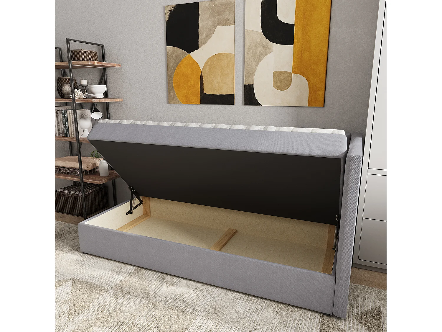 Boxspringbed BEVE 100x200 cm Set met hoofdbord, bedbodem en matras, Grijs
