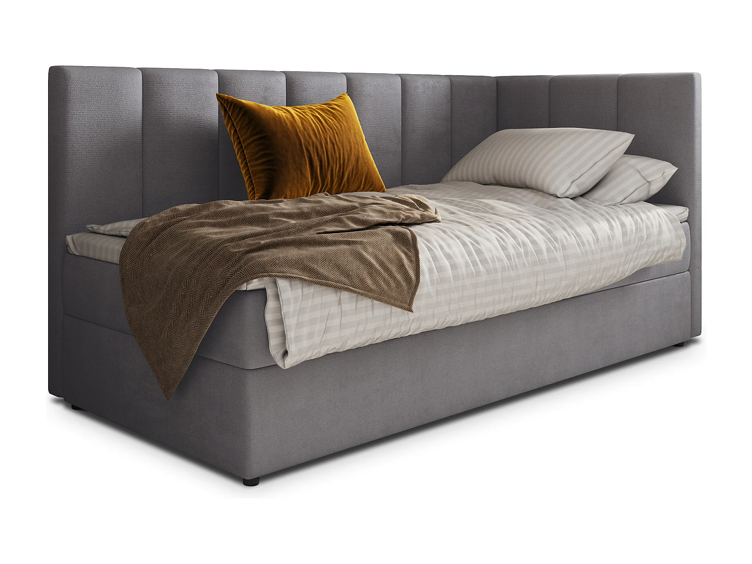Boxspringbed BEVE 100x200 cm Set met hoofdbord, bedbodem en matras, Grijs