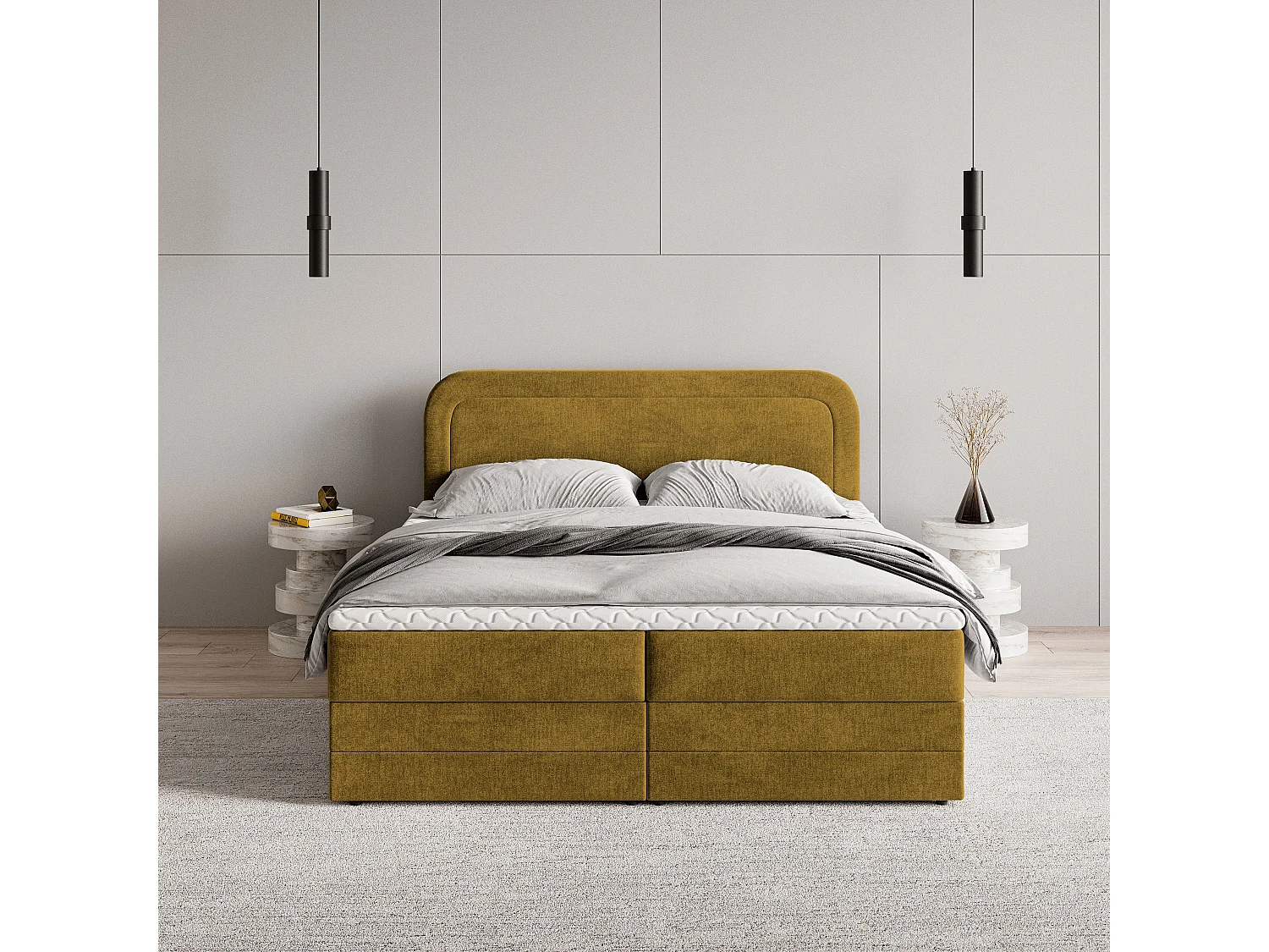 Boxspringbed ARMEL 180x200 cm Set met hoofdbord, bedbodem en matras, Geel