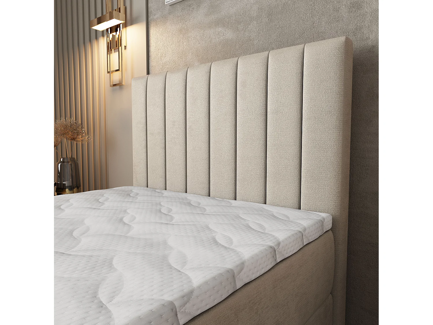 Boxspringbed ARION 100x200 cm Set met hoofdbord, bedbodem en matras, Beige