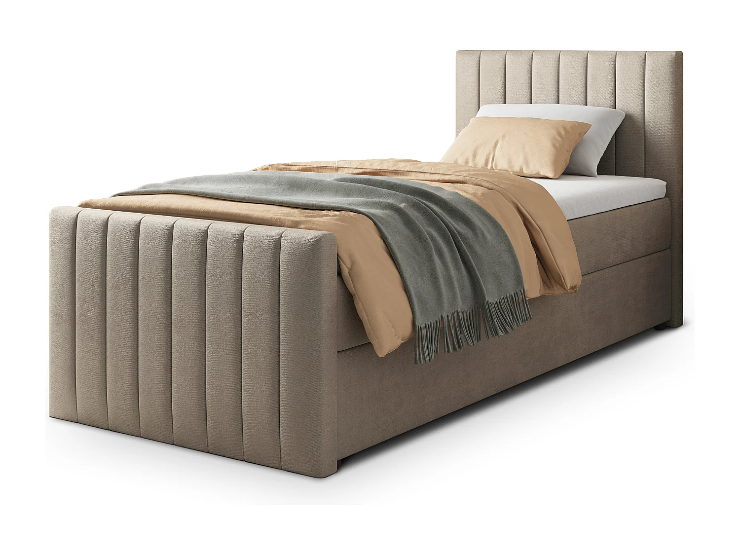 Boxspringbed ARION 100x200 cm Set met hoofdbord, bedbodem en matras, Beige